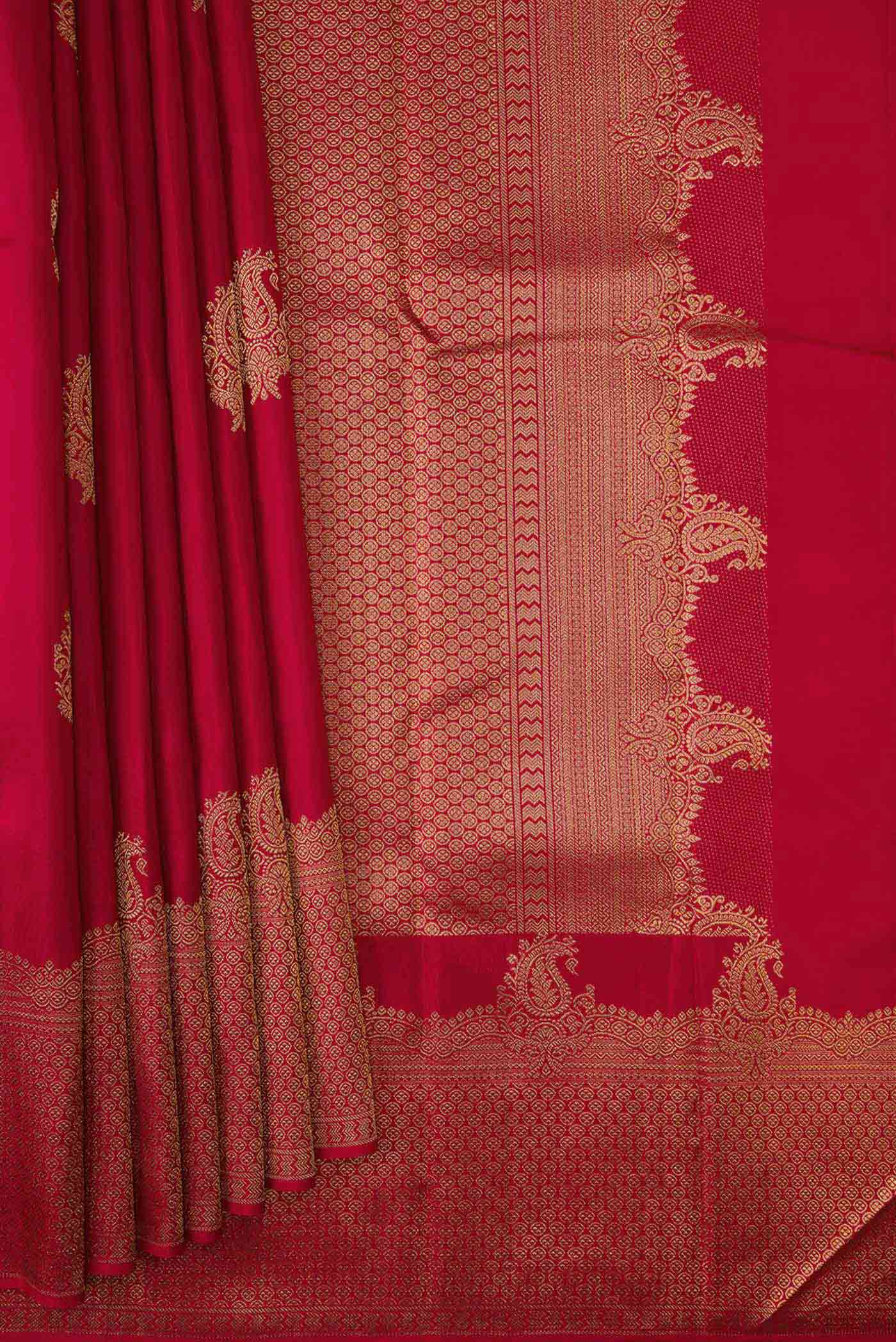 Pure Silk Pure Zari Maroon Dual Tone Kanjivaram Saree - Image 4