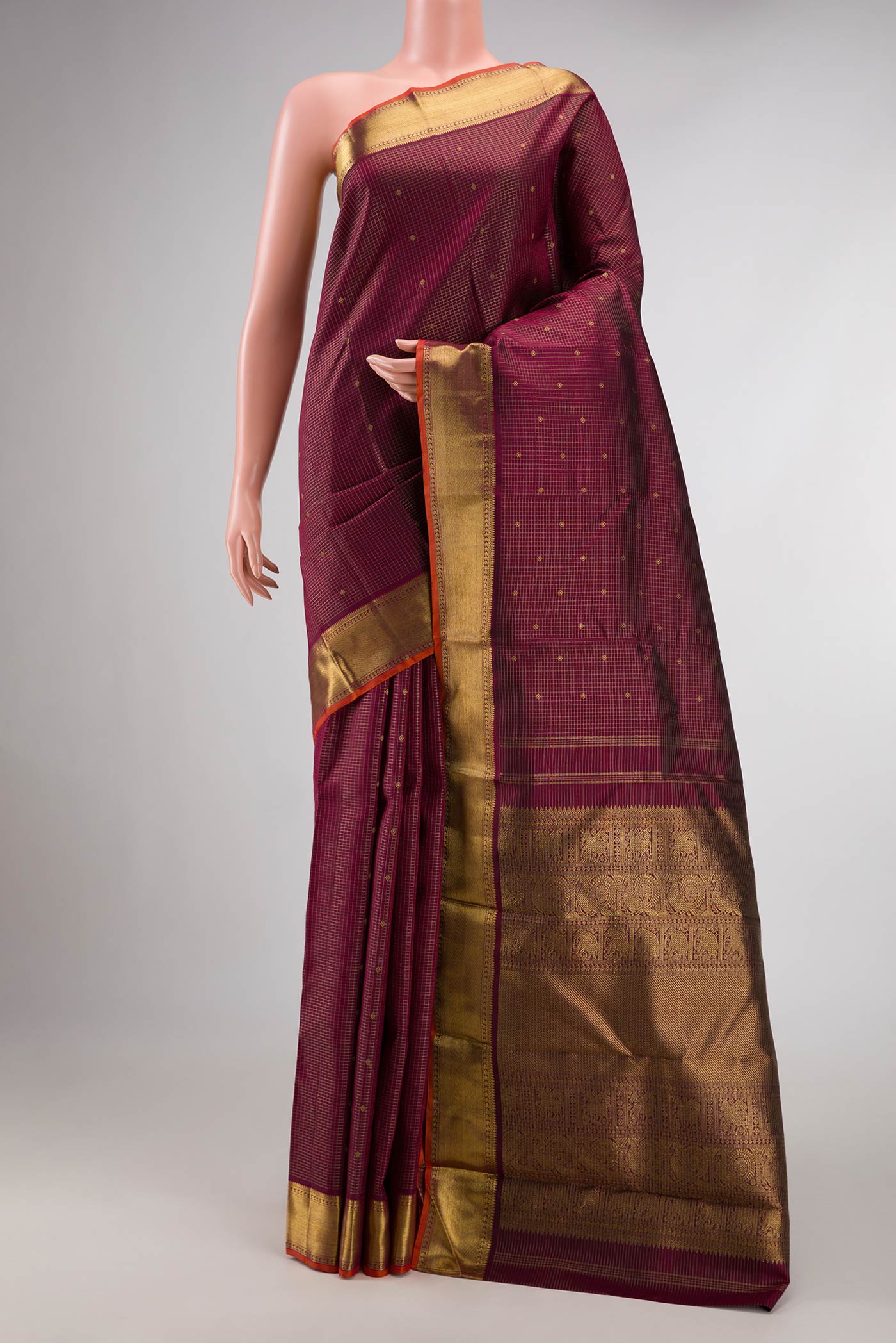 Pure Silk Pure Zari Maroon Dual Tone Kanjivaram Saree