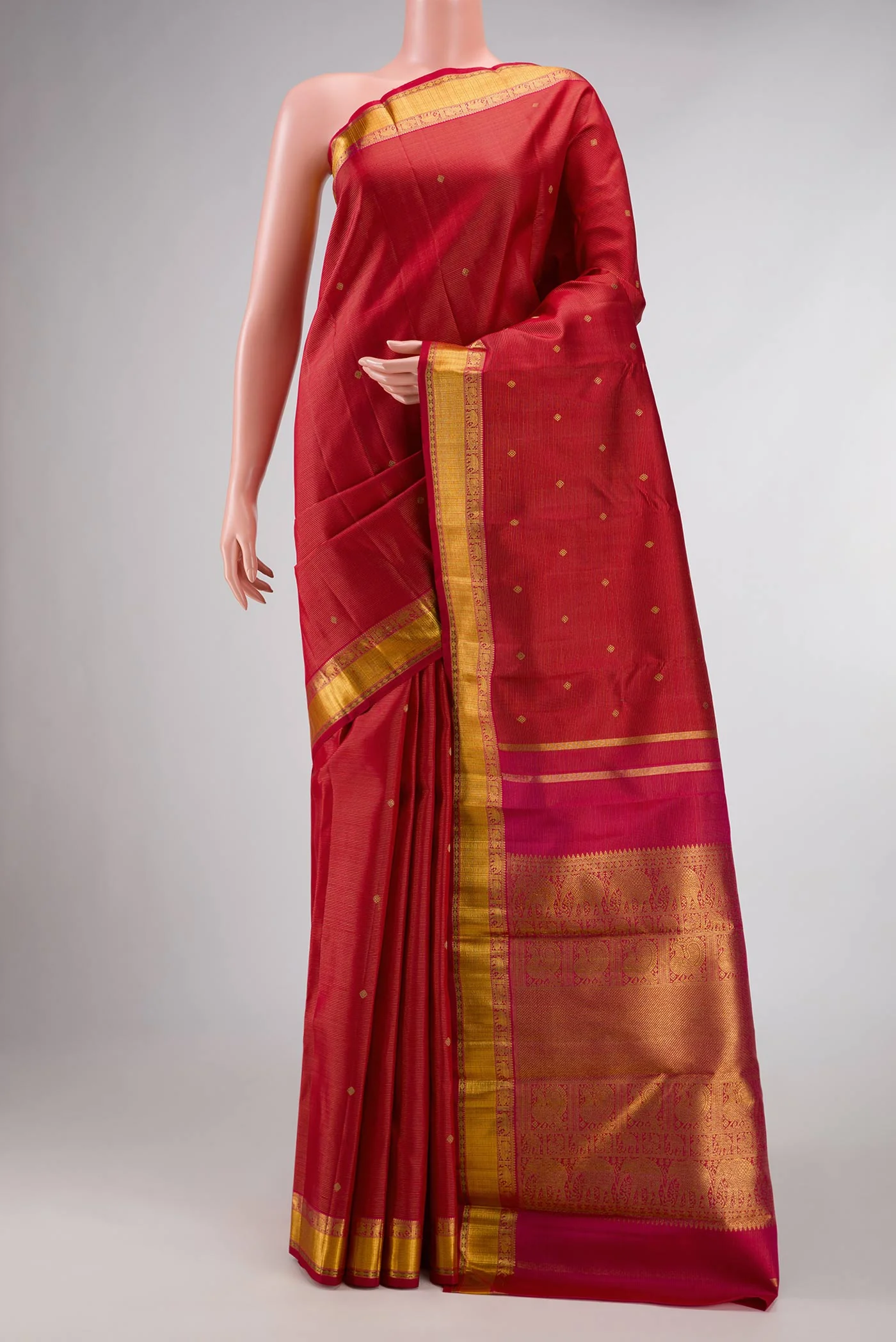 Pure Silk Pure Zari Maroon Dual Tone Kanjivaram Saree