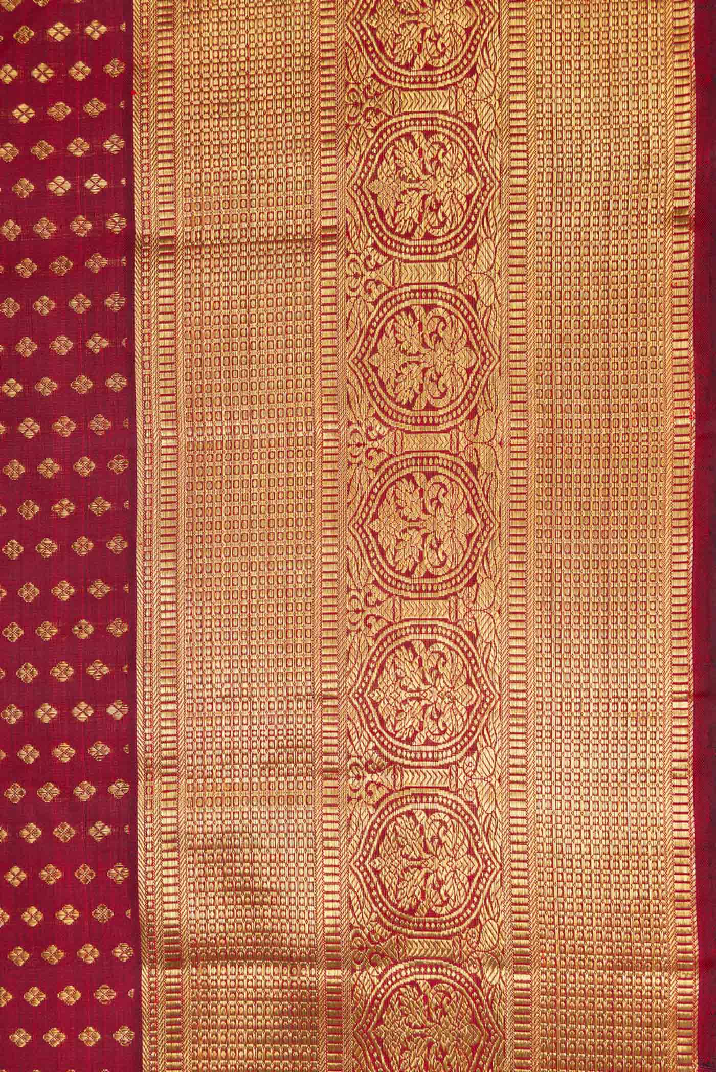 Pure Silk Pure Zari Maroon Dual Tone Kanjivaram Saree - Image 3