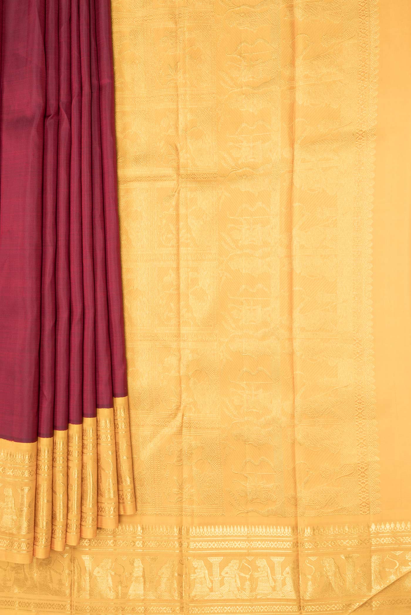 Pure Silk Pure Zari Maroon Dual Tone Kanjivaram Saree - Image 4