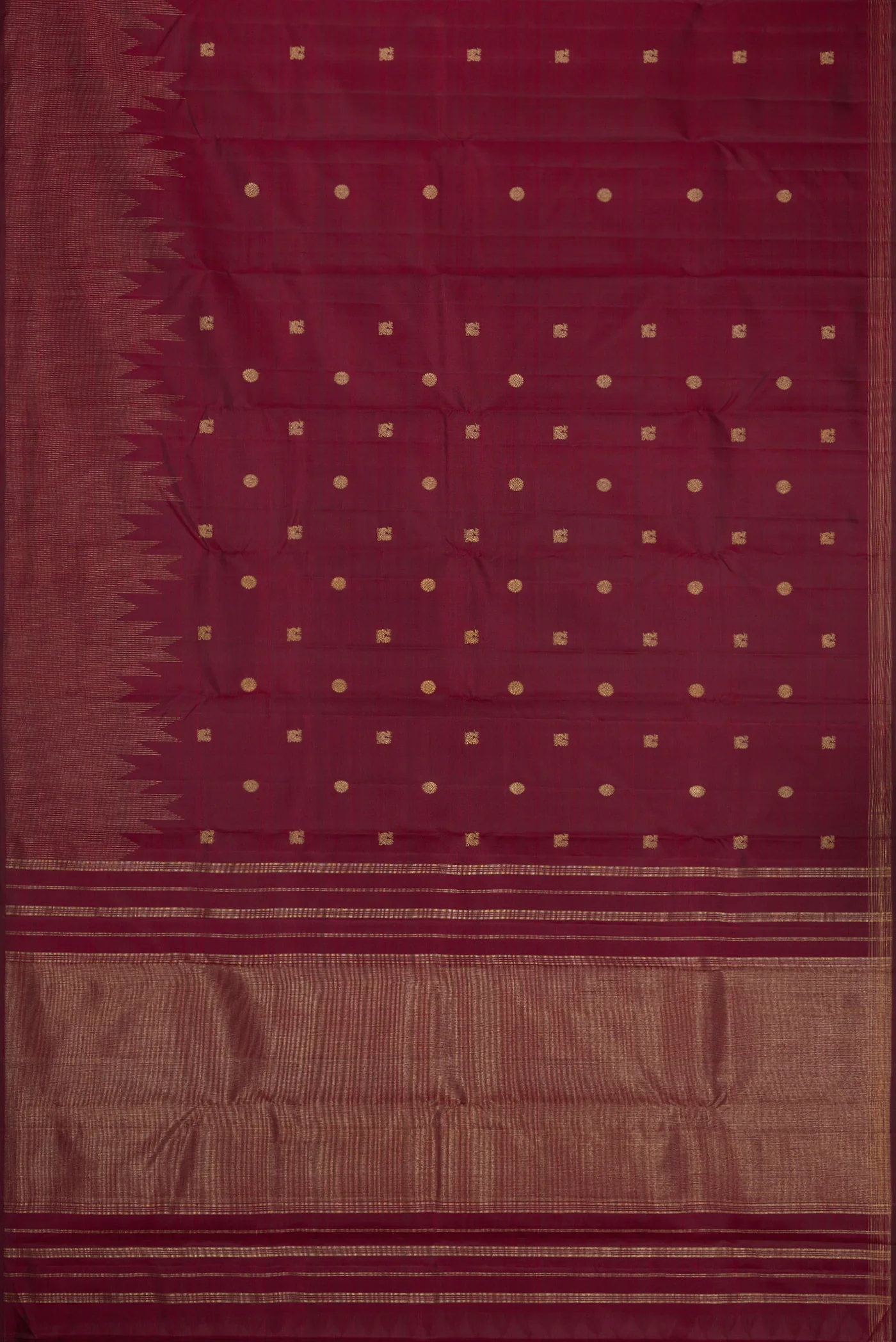 Pure Silk Pure Zari Maroon Kanchipuram Saree - Image 6