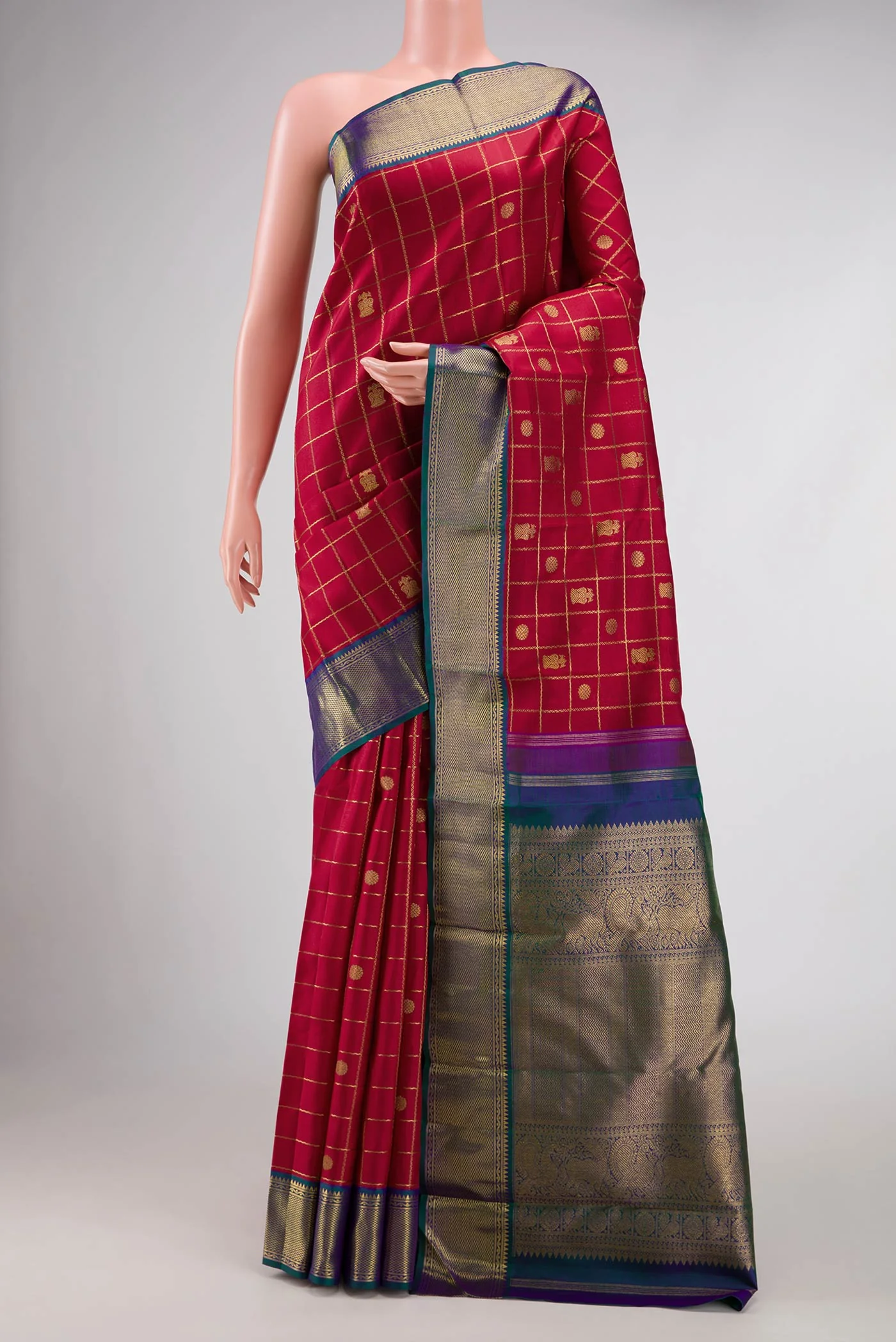 Pure Silk Pure Zari Maroon Dual Tone Kanjivaram Saree