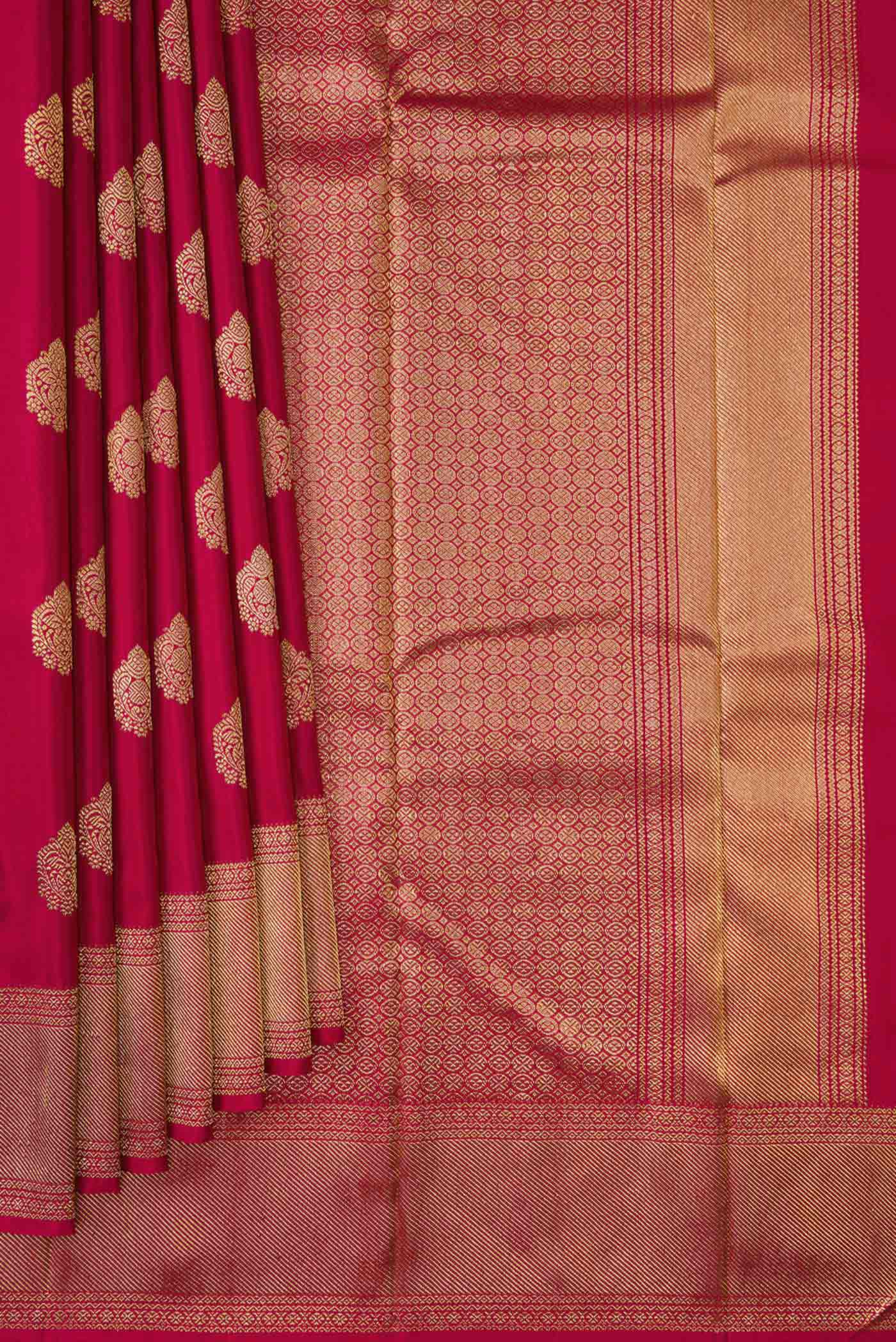 Pure Silk Pure Zari Maroon Dual Tone Kanjivaram Saree - Image 4