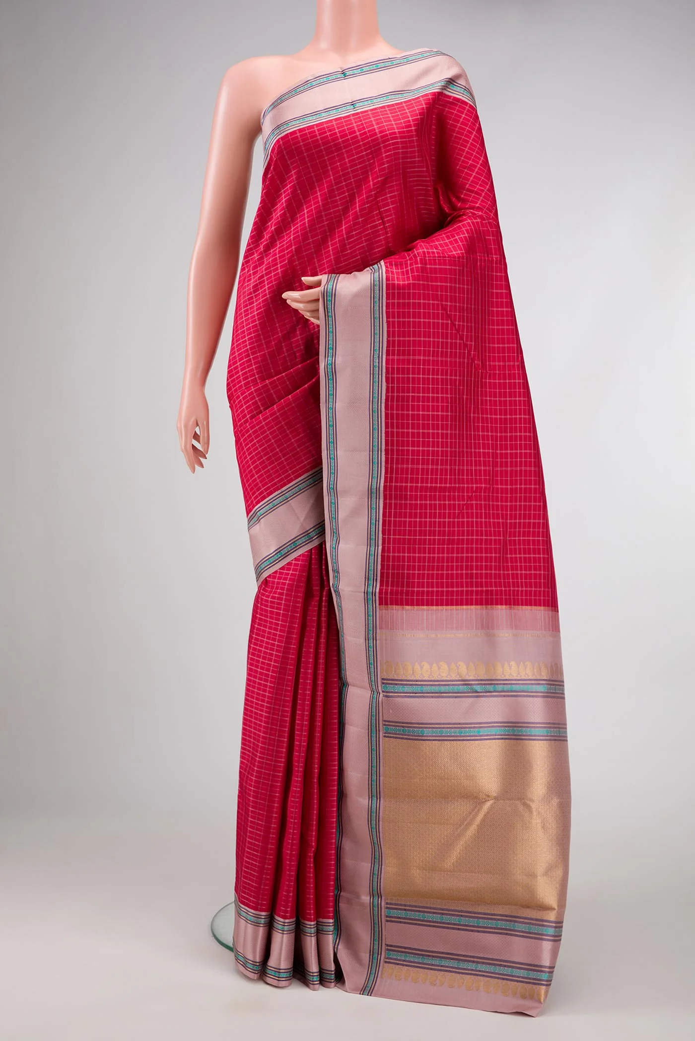 Pure Silk Pure Zari Maroon Dual Tone Kanjivaram Saree