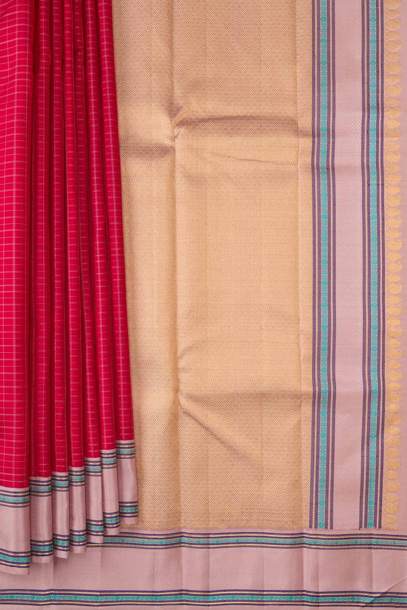 Pure Silk Pure Zari Maroon Dual Tone Kanjivaram Saree - Image 4