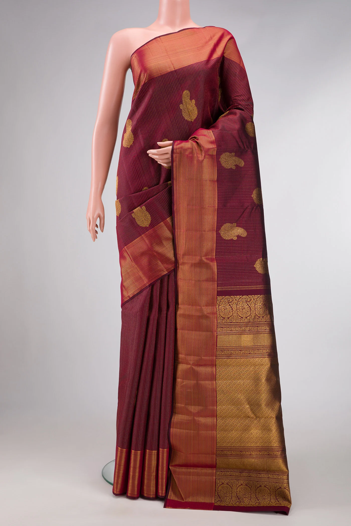 Maroon Dual Tone Kanjivaram Silk Saree