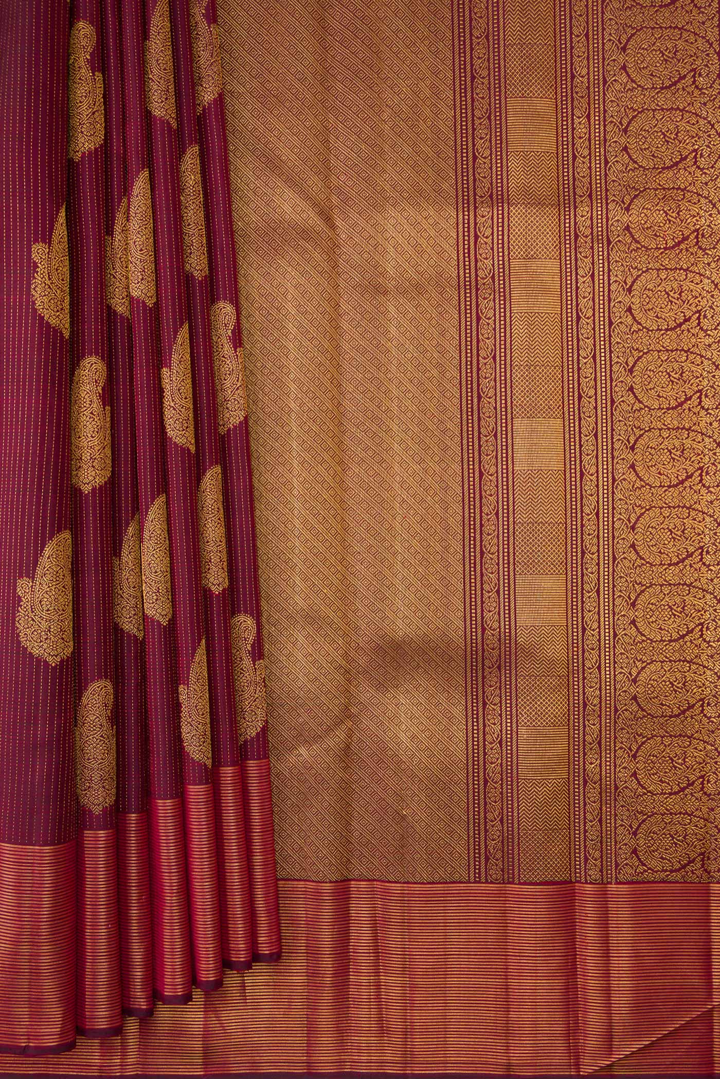Maroon Dual Tone Kanjivaram Silk Saree - Image 4