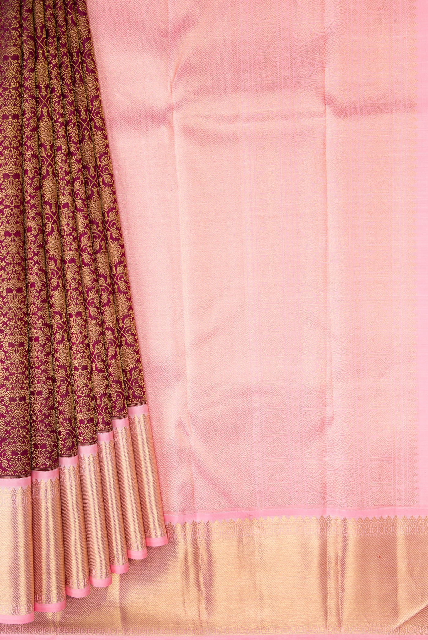 Pure Silk Pure Zari Maroon Kanjivaram Saree - Image 4