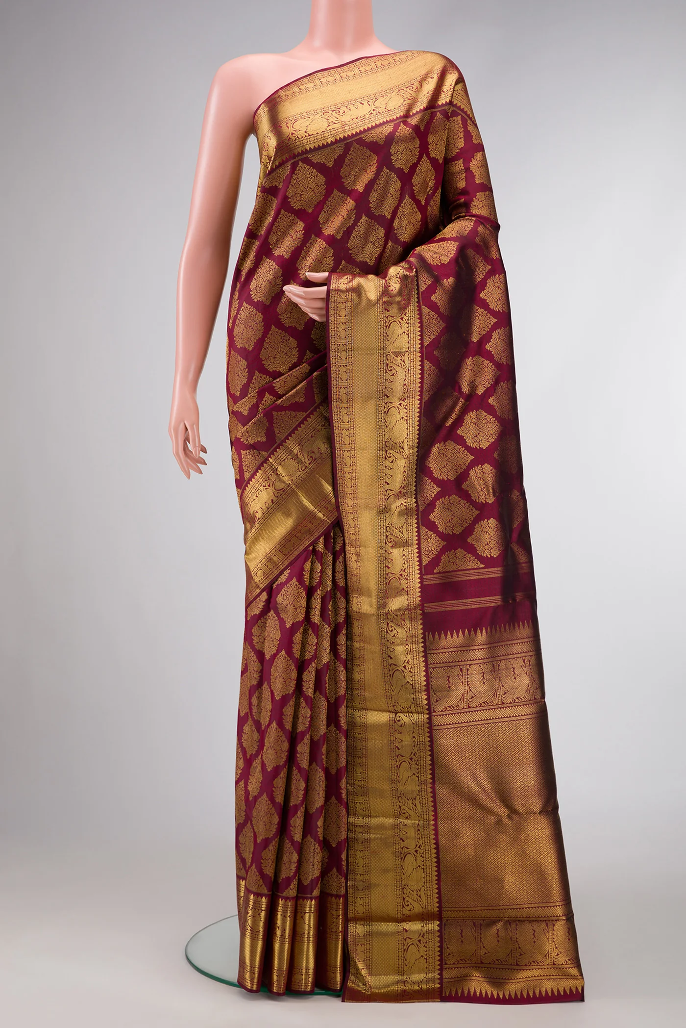 Pure Silk Pure Zari Maroon Kanjivaram Saree