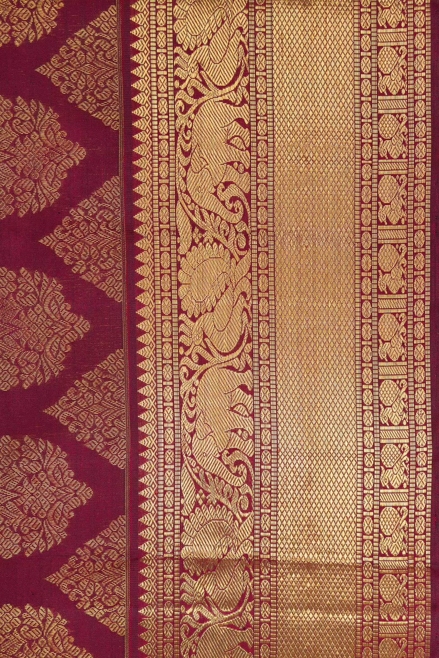 Pure Silk Pure Zari Maroon Kanjivaram Saree - Image 3