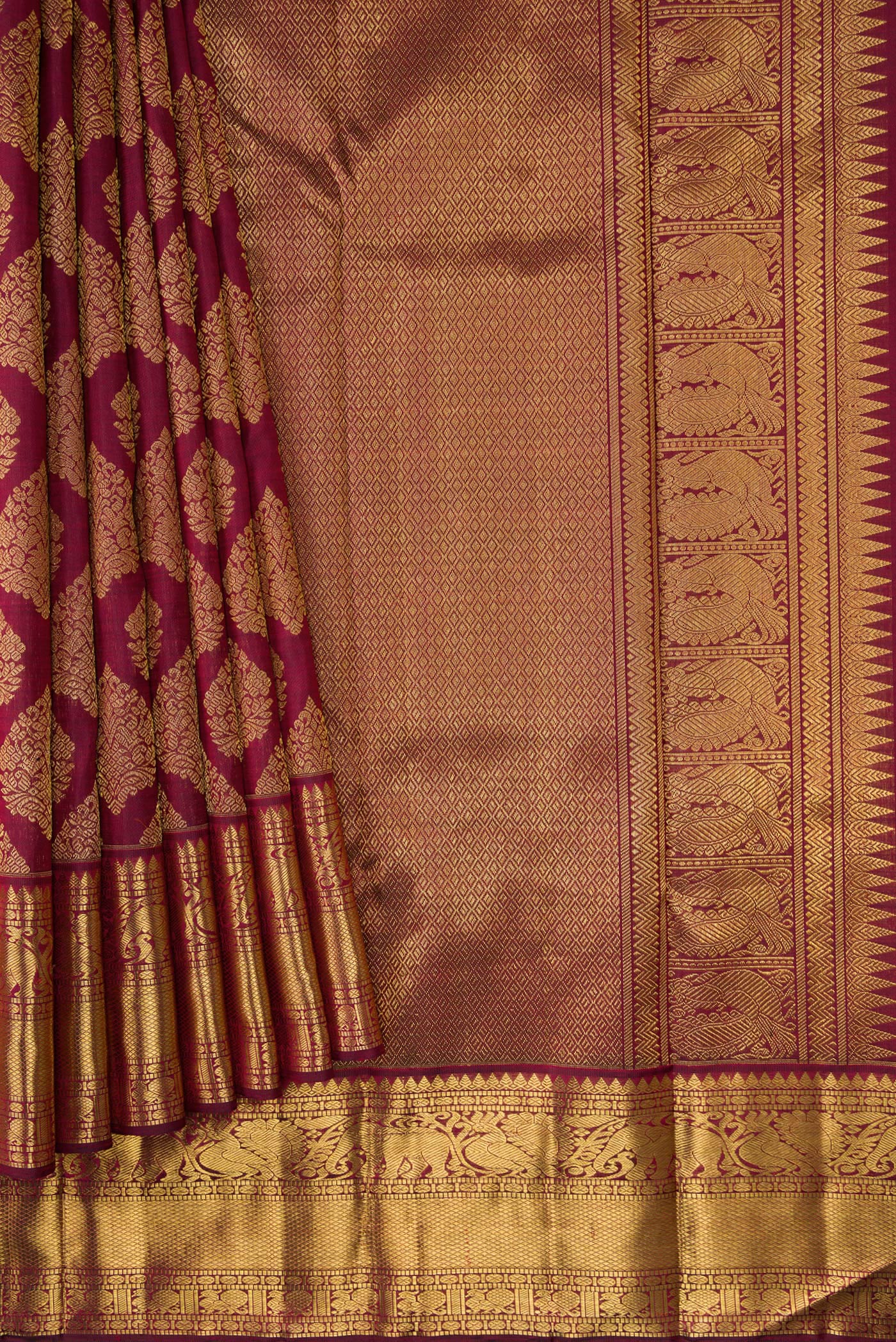 Pure Silk Pure Zari Maroon Kanjivaram Saree - Image 4