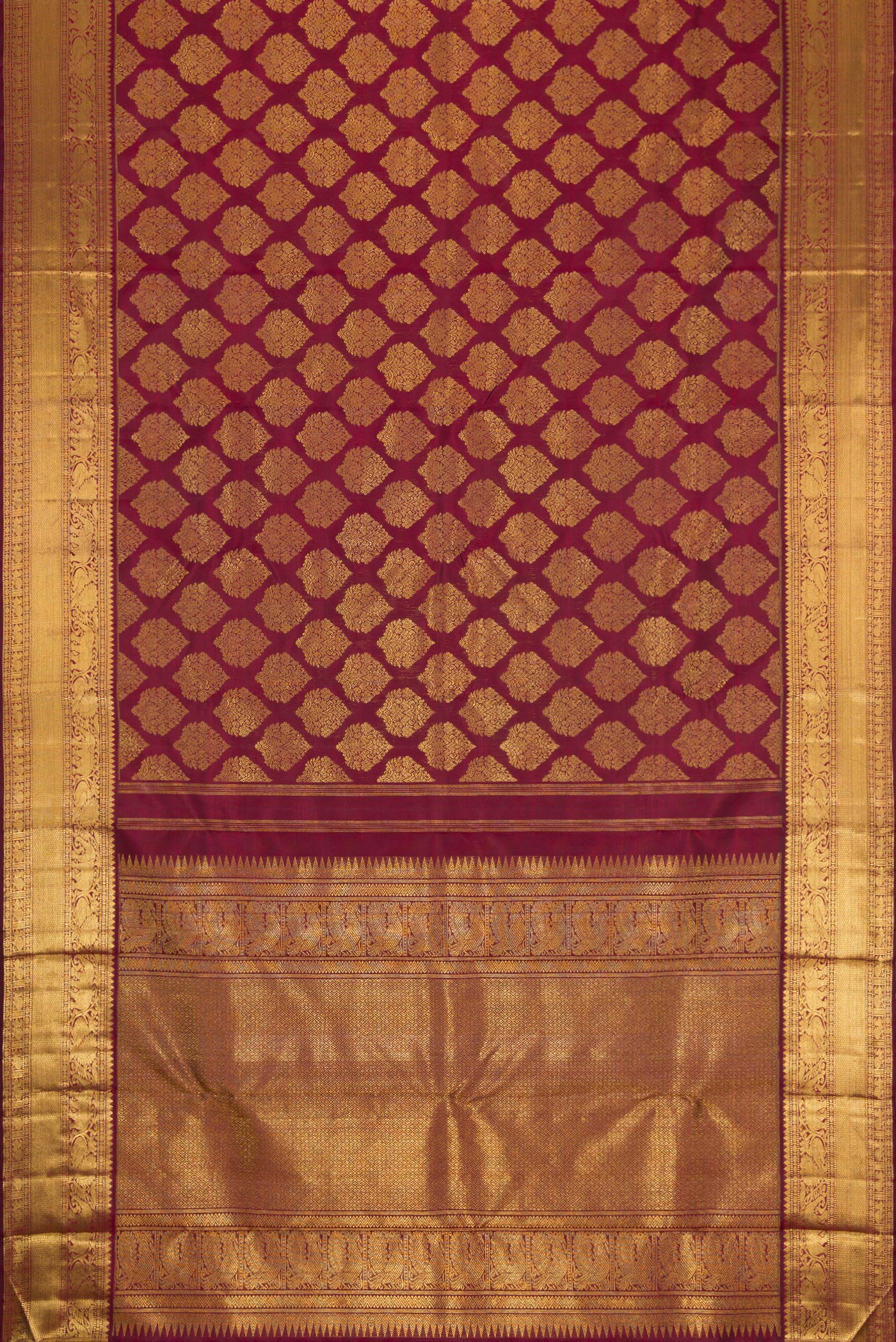 Pure Silk Pure Zari Maroon Kanjivaram Saree - Image 6