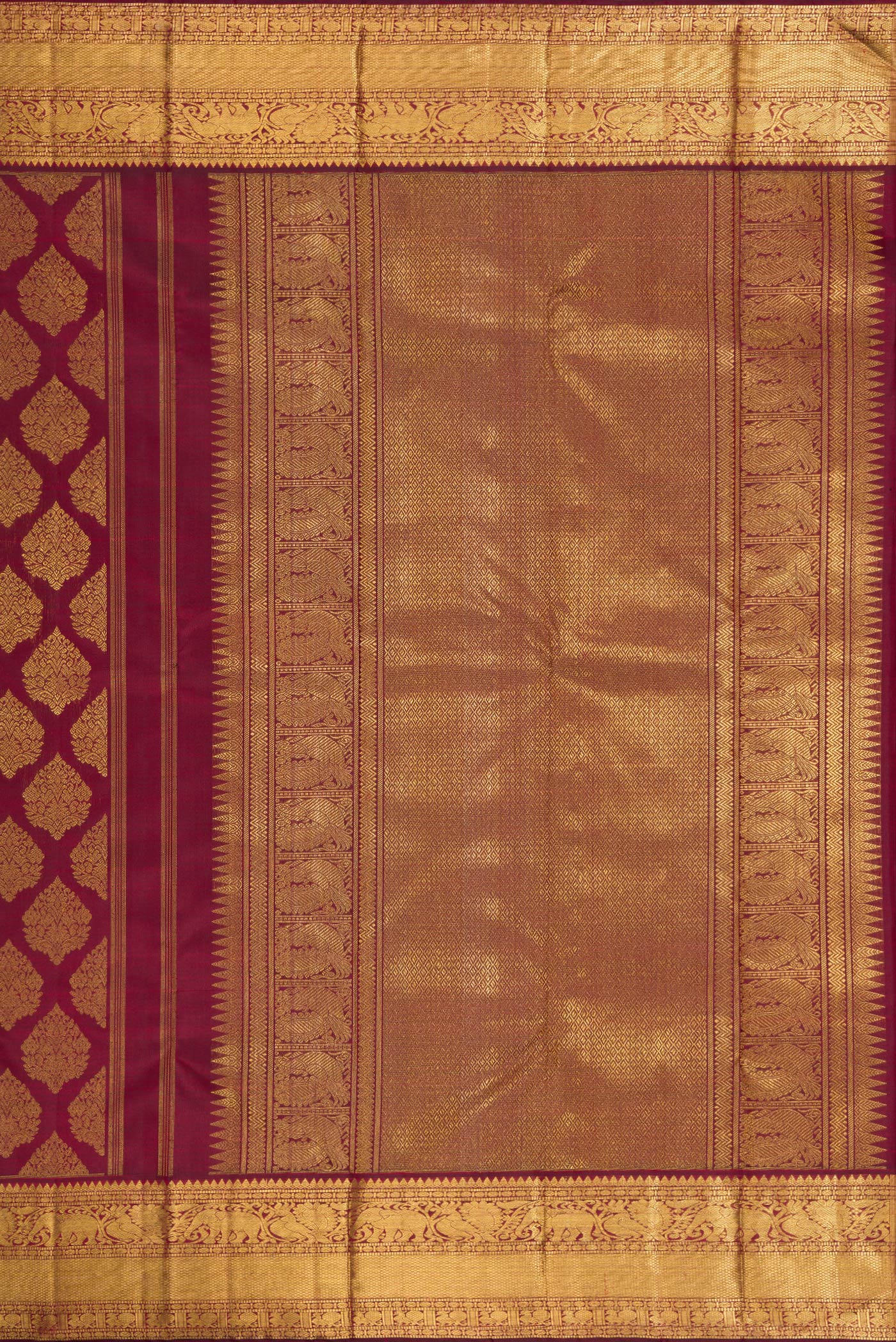Pure Silk Pure Zari Maroon Kanjivaram Saree - Image 7