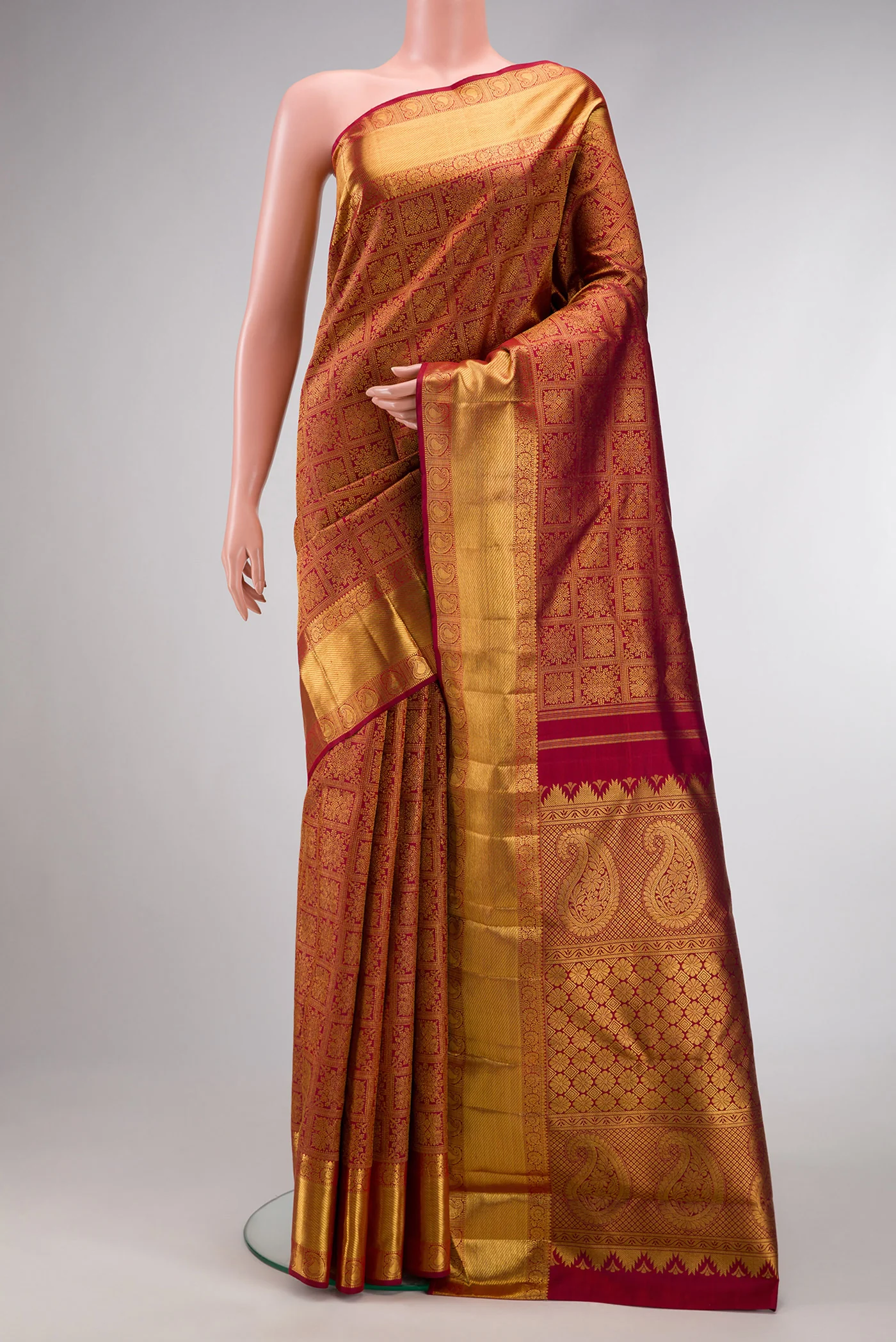 Pure Silk Pure Zari Maroon Kanjivaram Saree