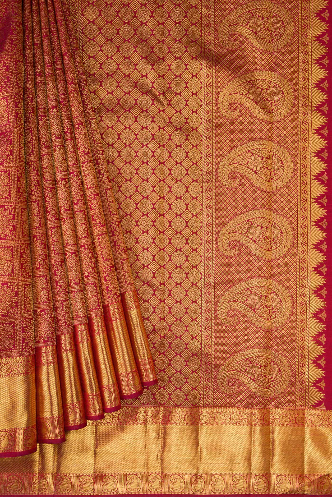 Pure Silk Pure Zari Maroon Kanjivaram Saree - Image 4