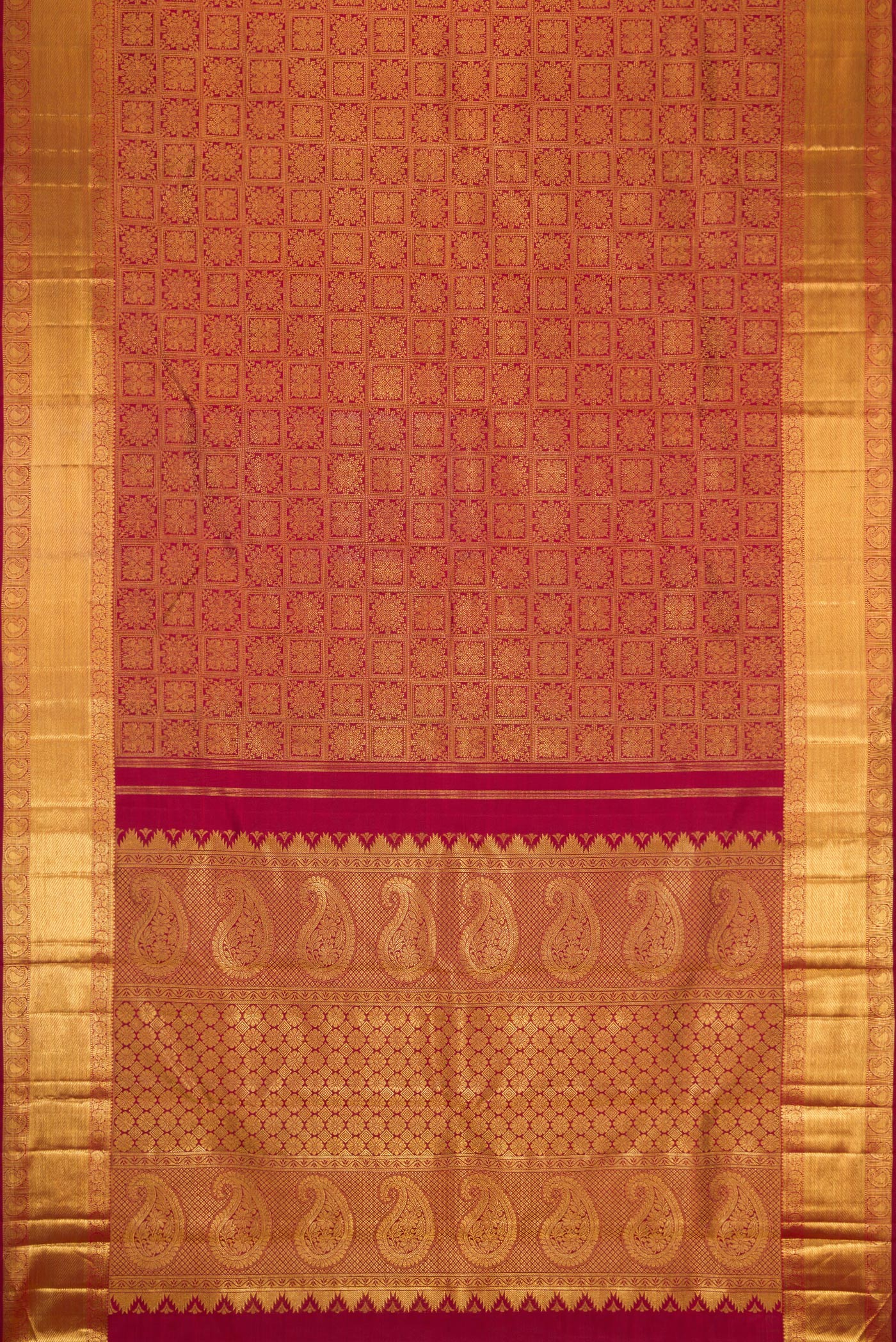 Pure Silk Pure Zari Maroon Kanjivaram Saree - Image 6