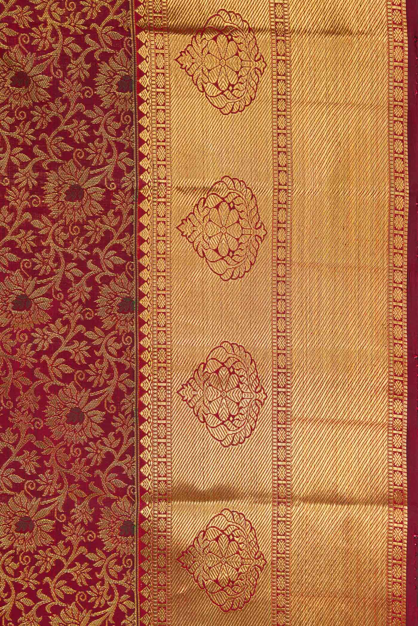 Pure Silk Pure Zari Maroon Dual Tone Kanjivaram Saree - Image 3
