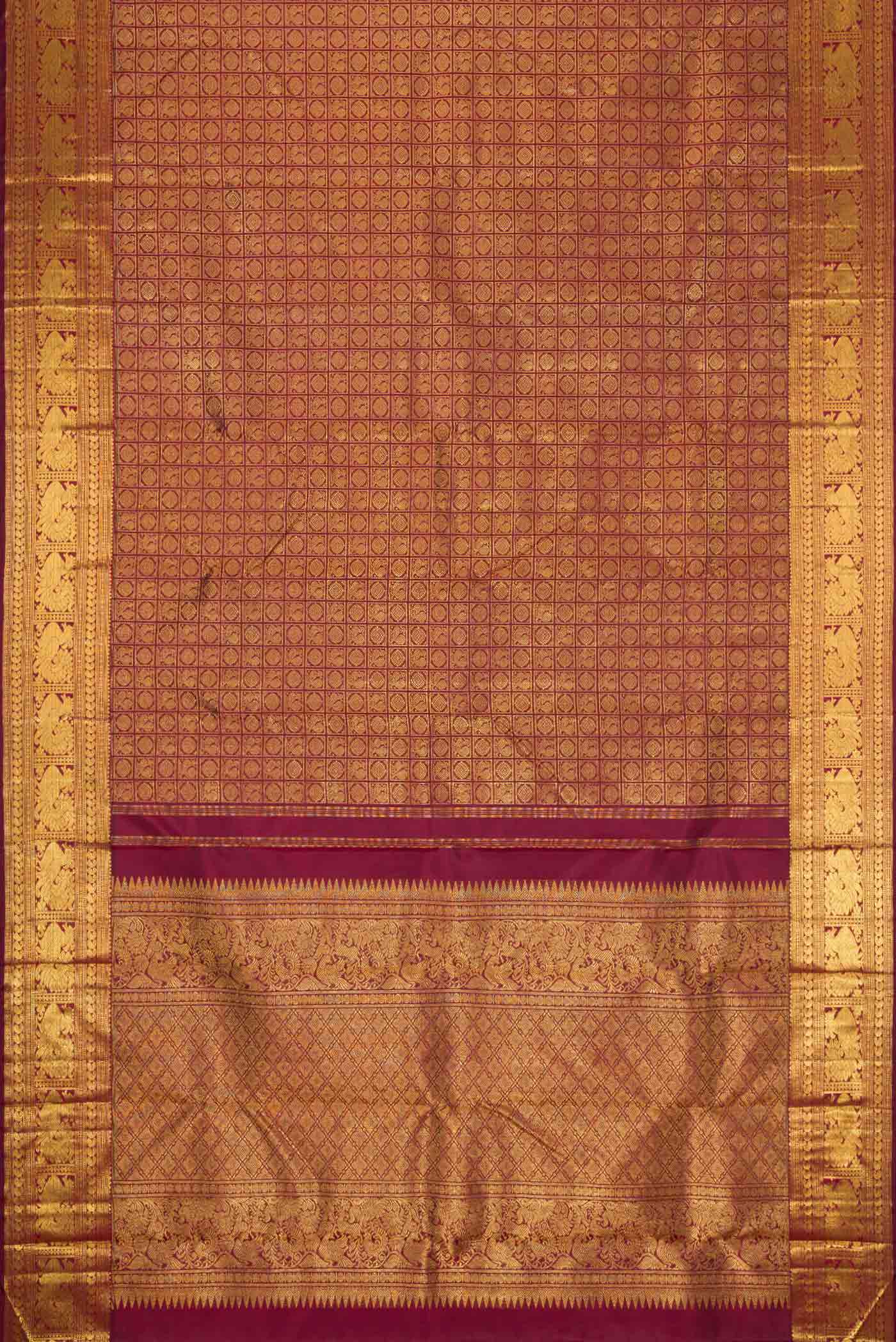 Pure Silk Pure Zari Maroon Dual Tone Kanjivaram Saree - Image 6