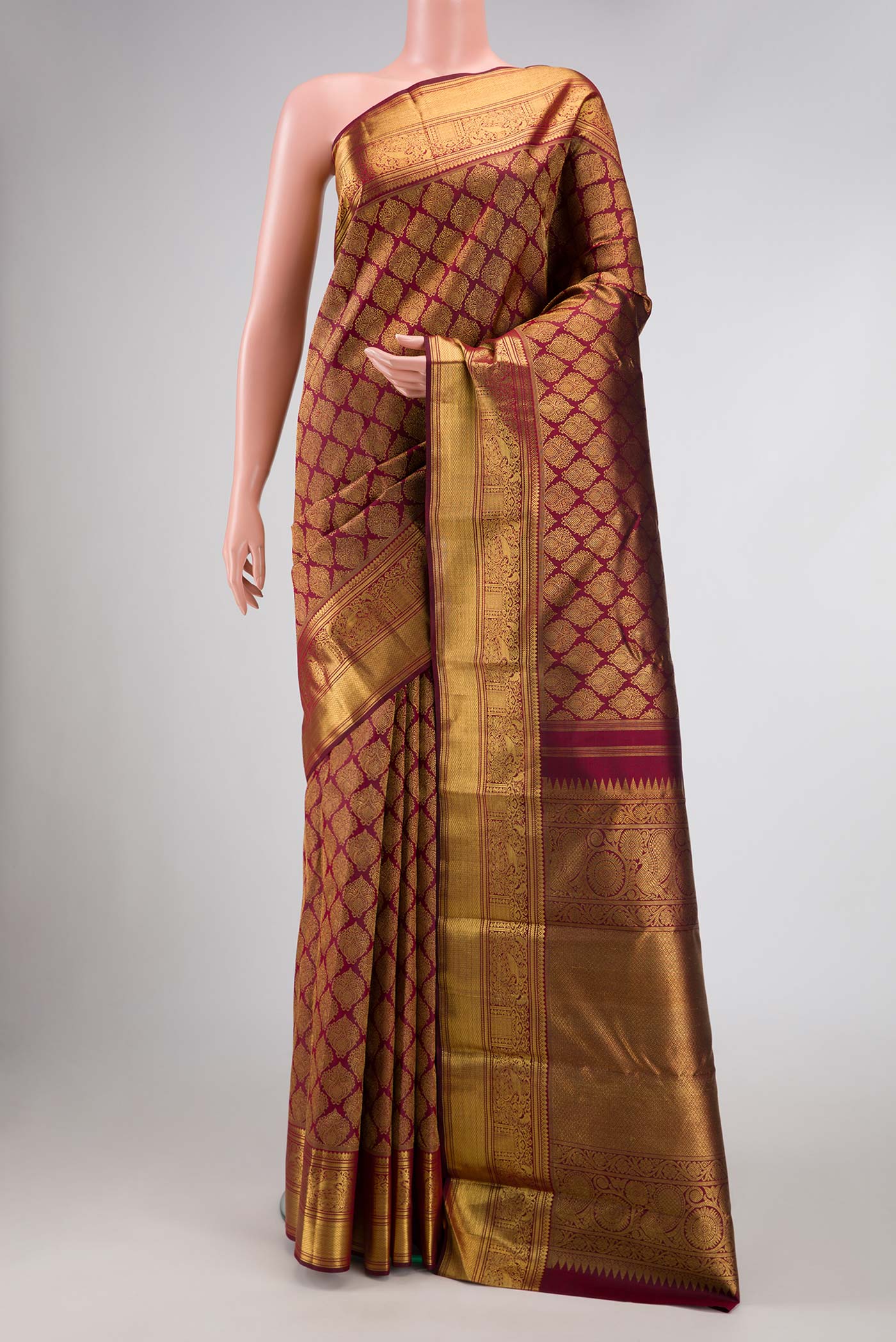 Pure Silk Pure Zari Maroon Dual Tone Kanjivaram Saree