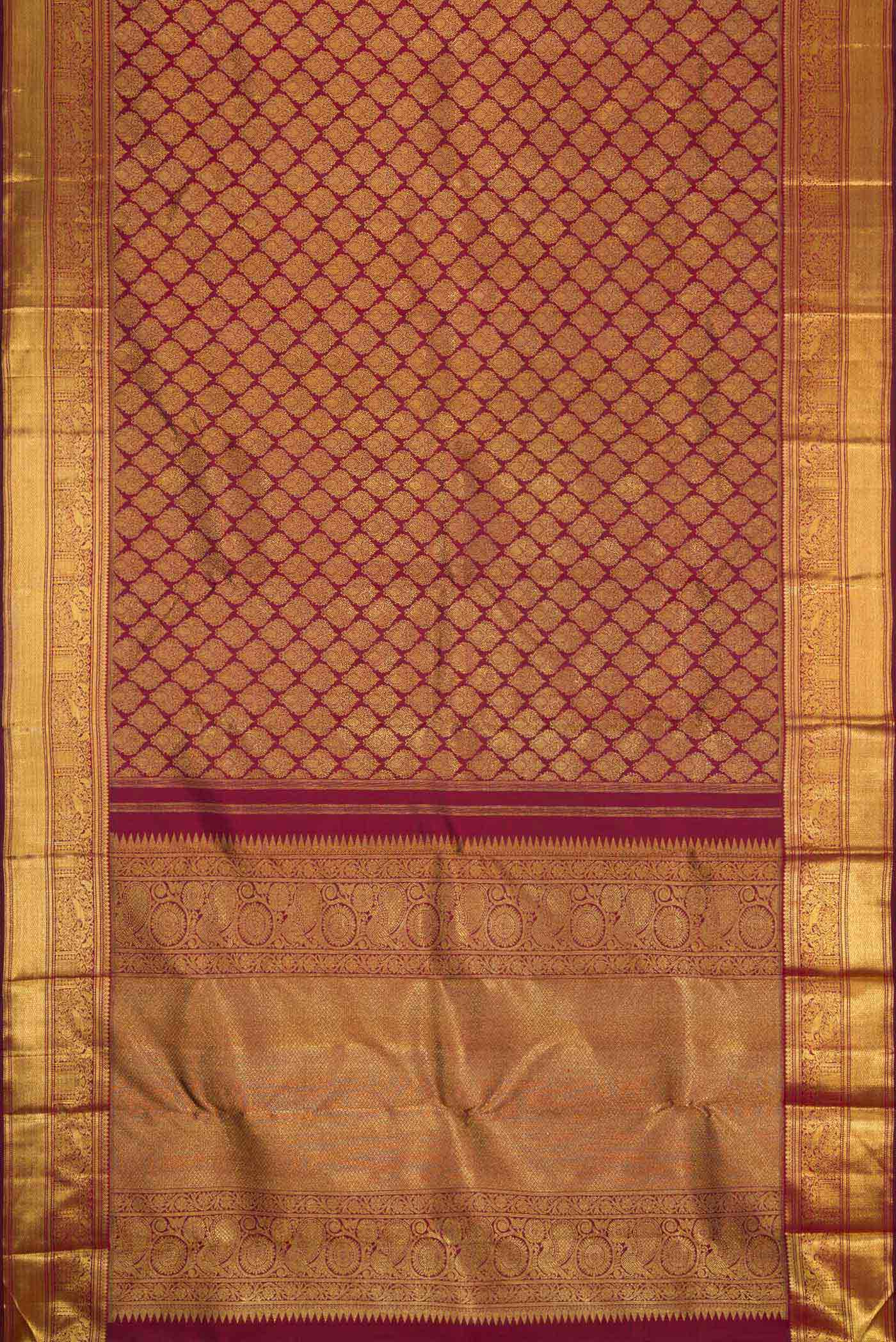 Pure Silk Pure Zari Maroon Dual Tone Kanjivaram Saree - Image 6