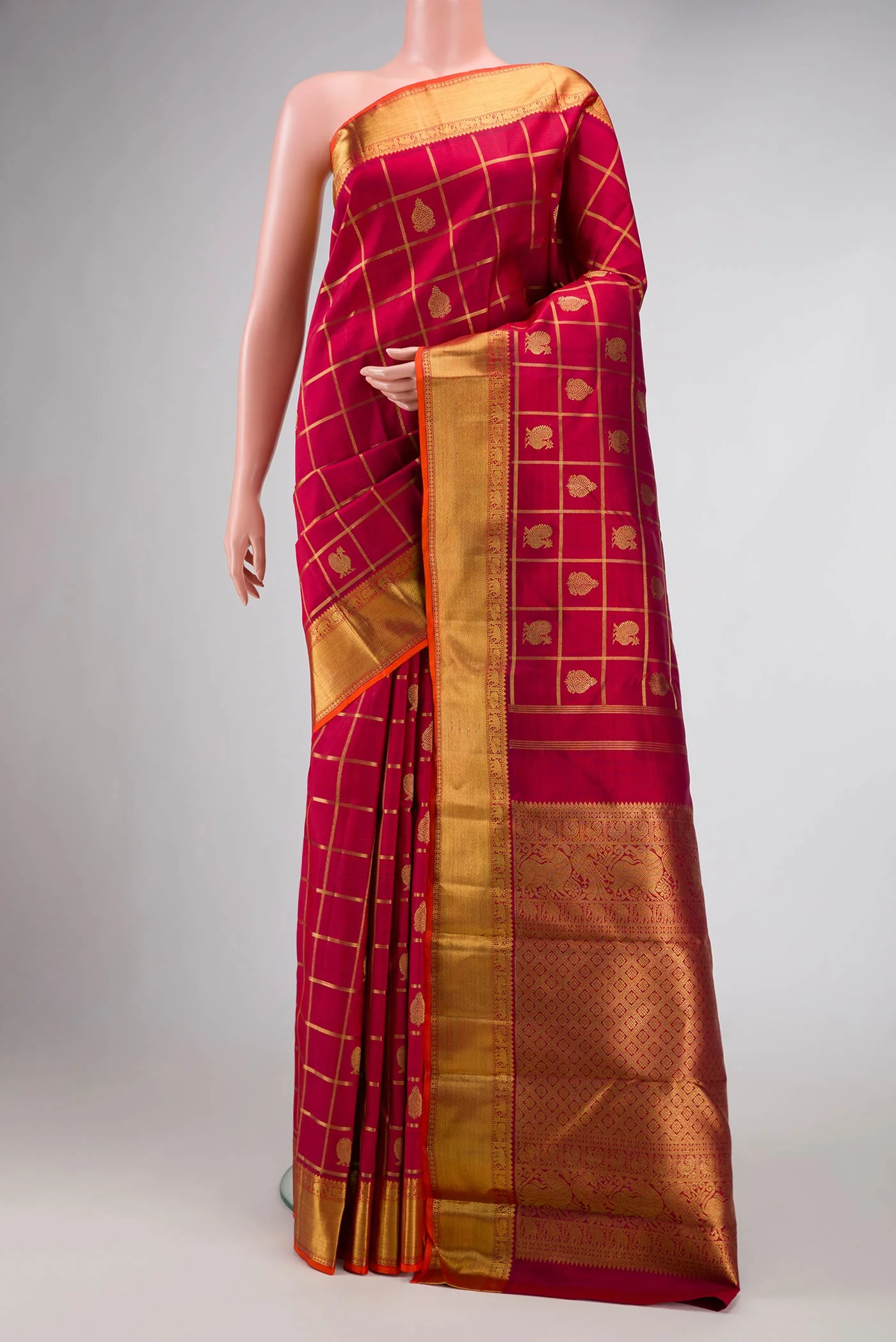 Pure Silk Pure Zari Maroon Dual Tone Kanjivaram Saree
