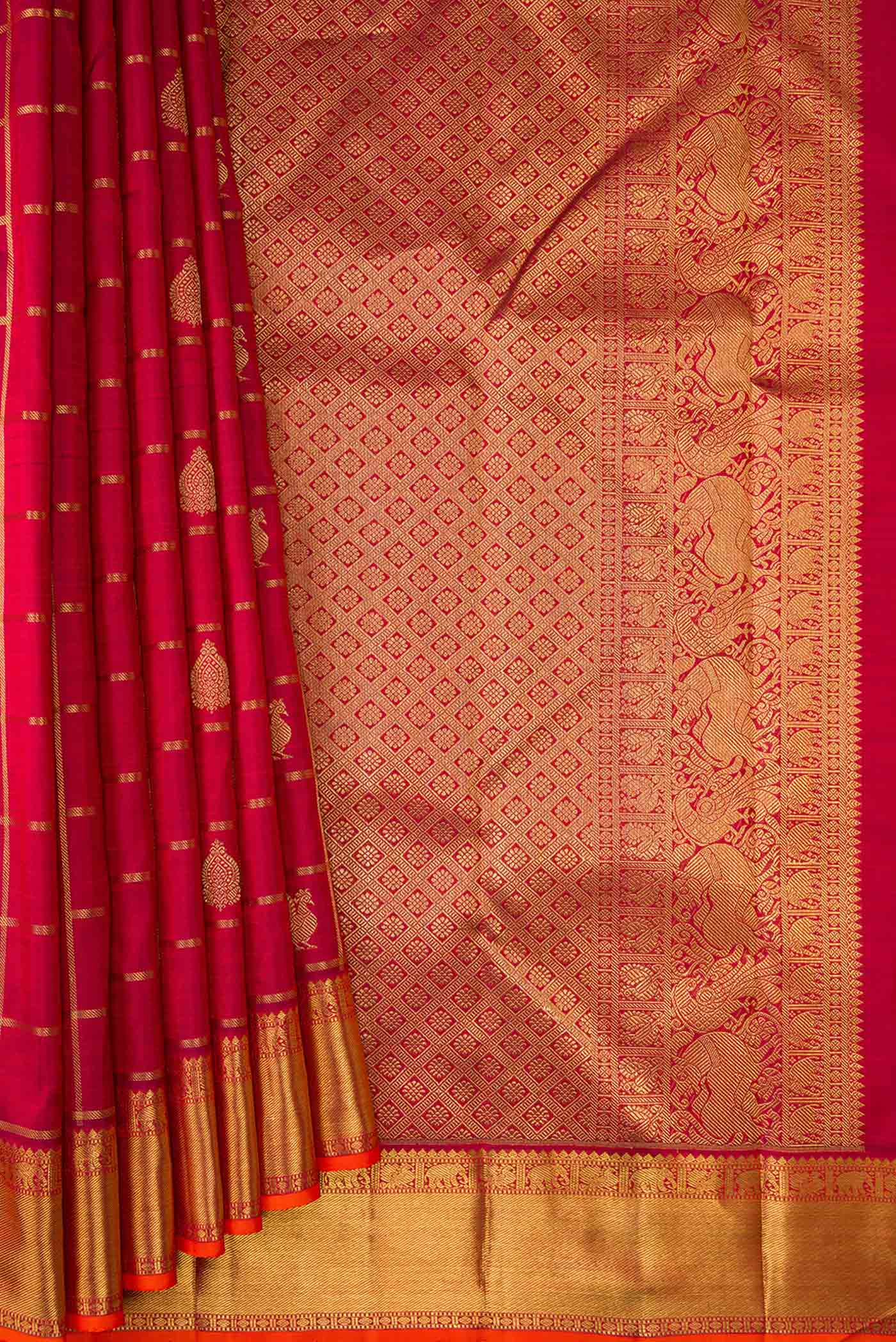 Pure Silk Pure Zari Maroon Dual Tone Kanjivaram Saree - Image 4