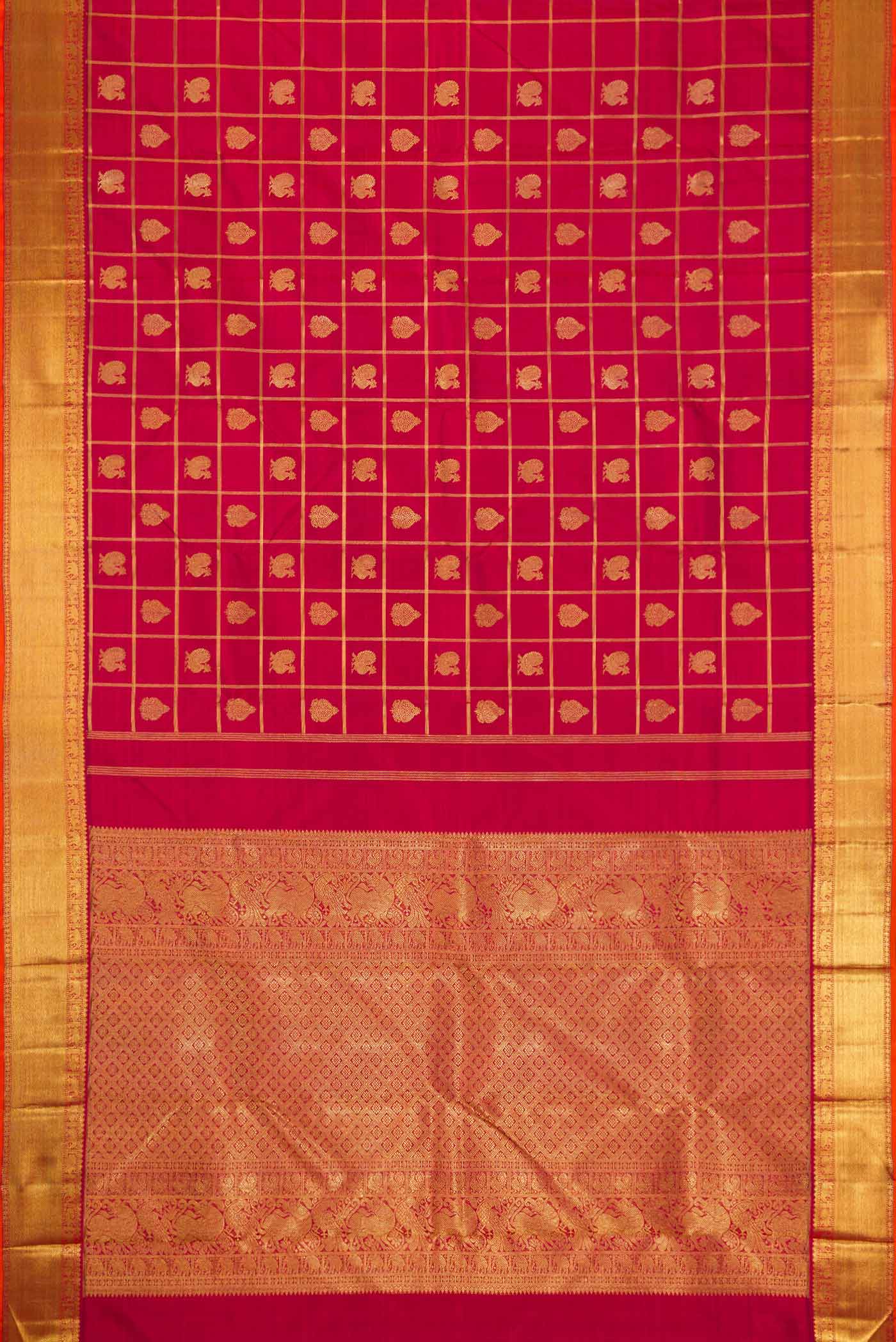 Pure Silk Pure Zari Maroon Dual Tone Kanjivaram Saree - Image 6