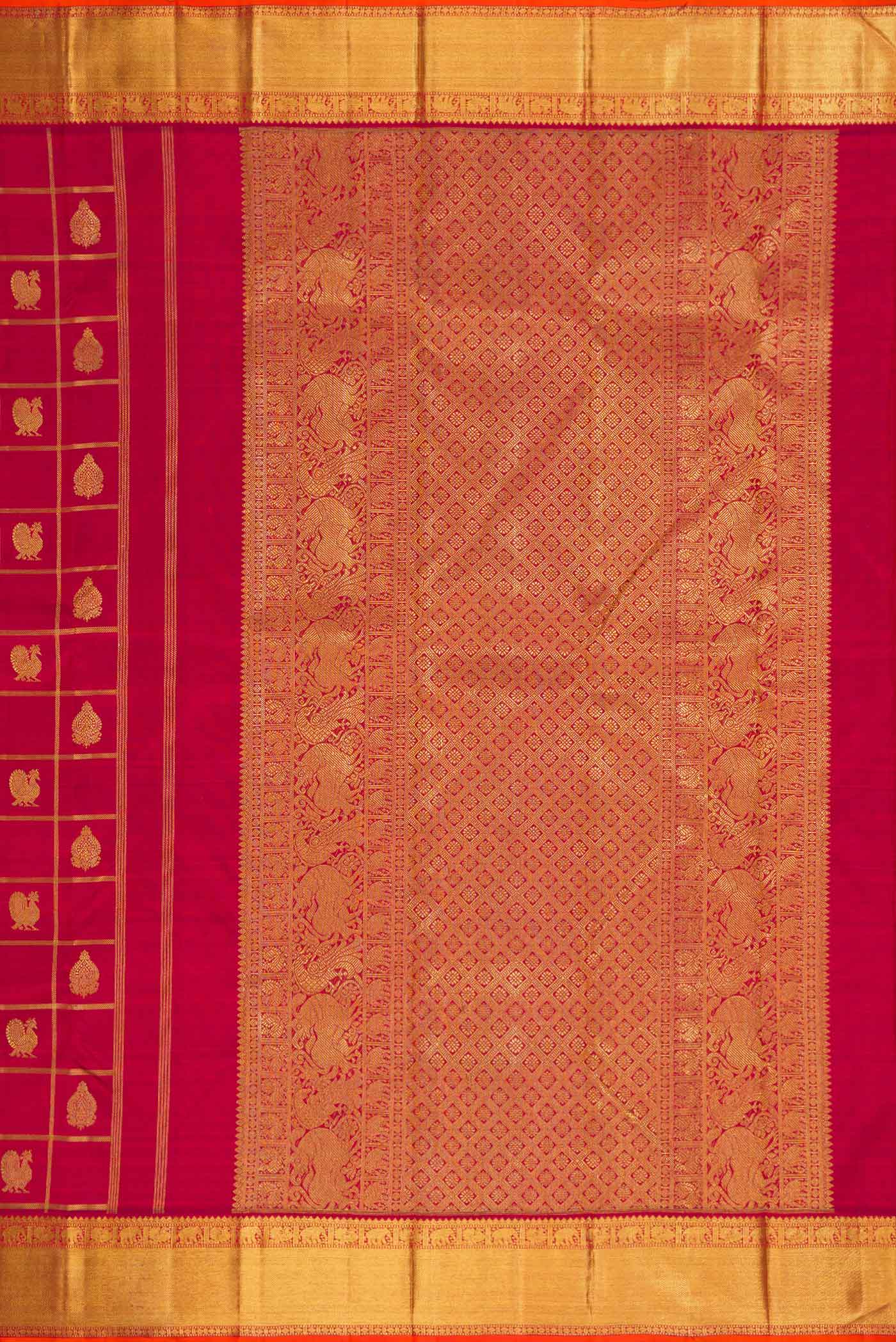 Pure Silk Pure Zari Maroon Dual Tone Kanjivaram Saree - Image 7