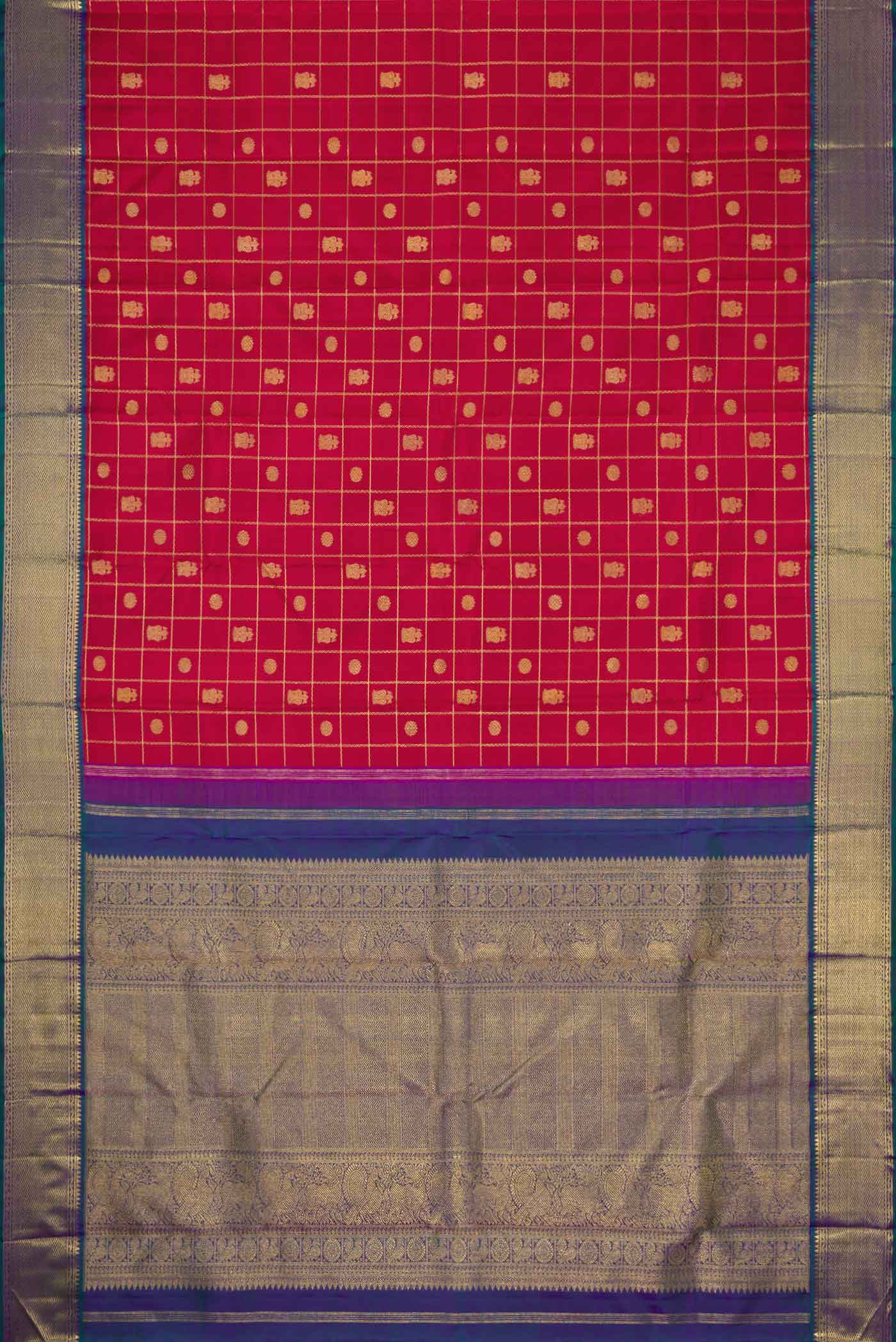 Pure Silk Pure Zari Maroon Dual Tone Kanjivaram Saree - Image 6