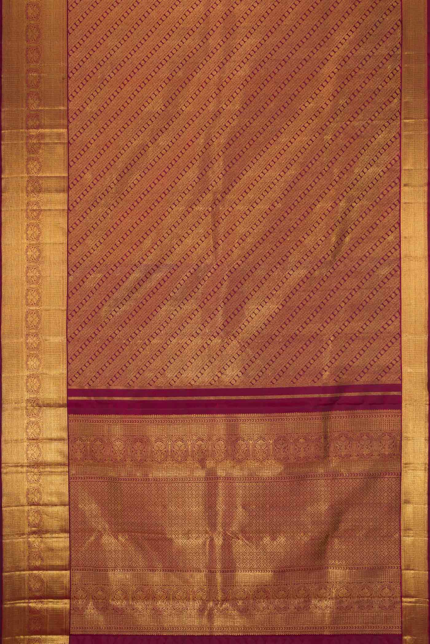 Pure Silk Pure Zari Maroon Dual Tone Kanjivaram Saree - Image 6