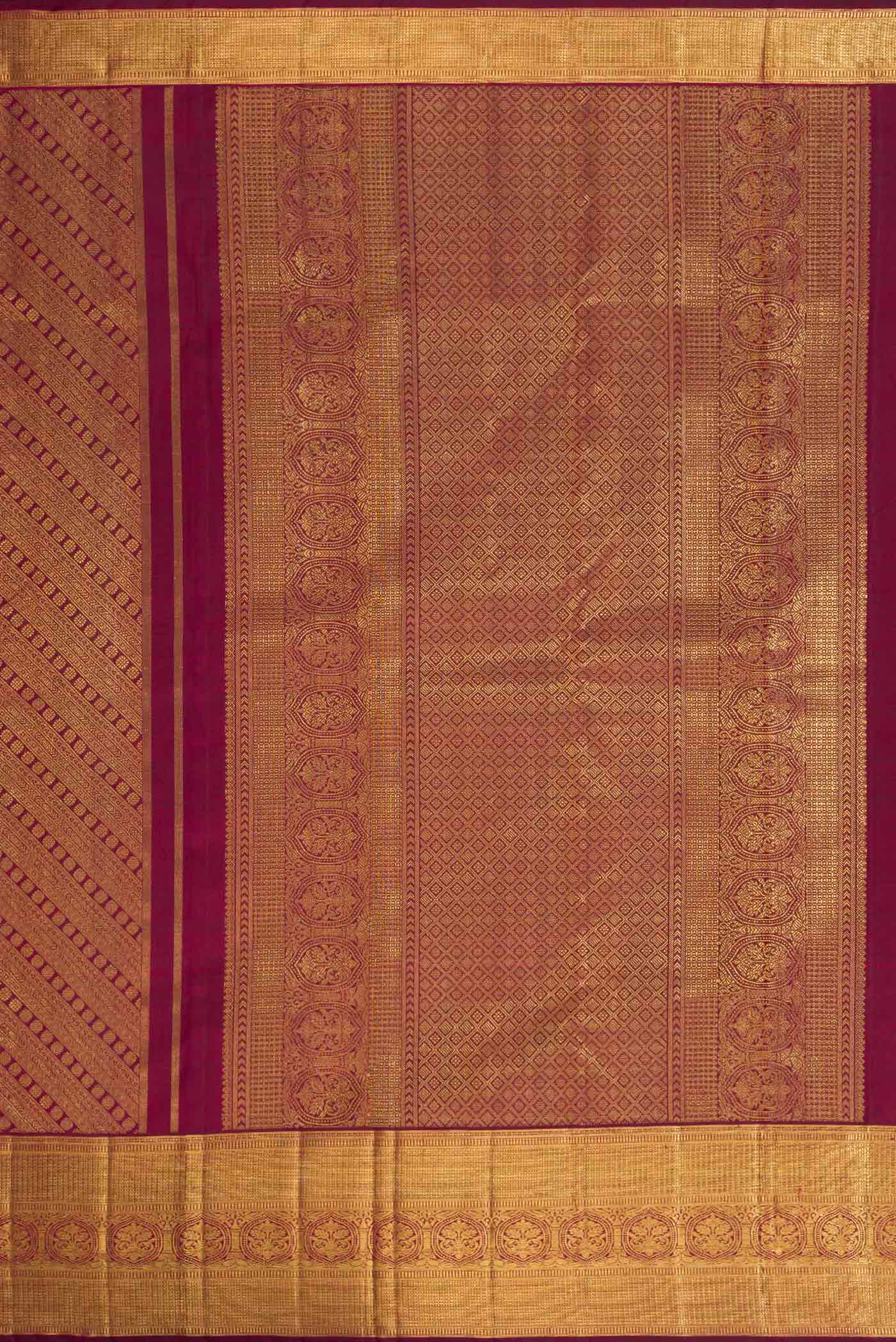 Pure Silk Pure Zari Maroon Dual Tone Kanjivaram Saree - Image 7