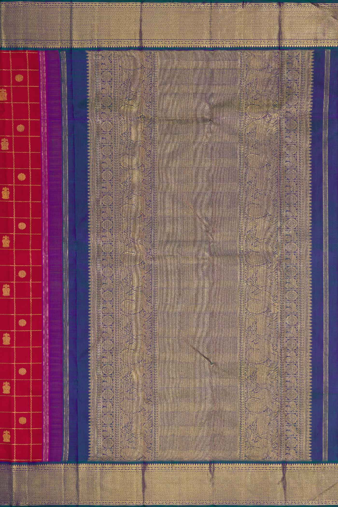 Pure Silk Pure Zari Maroon Dual Tone Kanjivaram Saree - Image 7