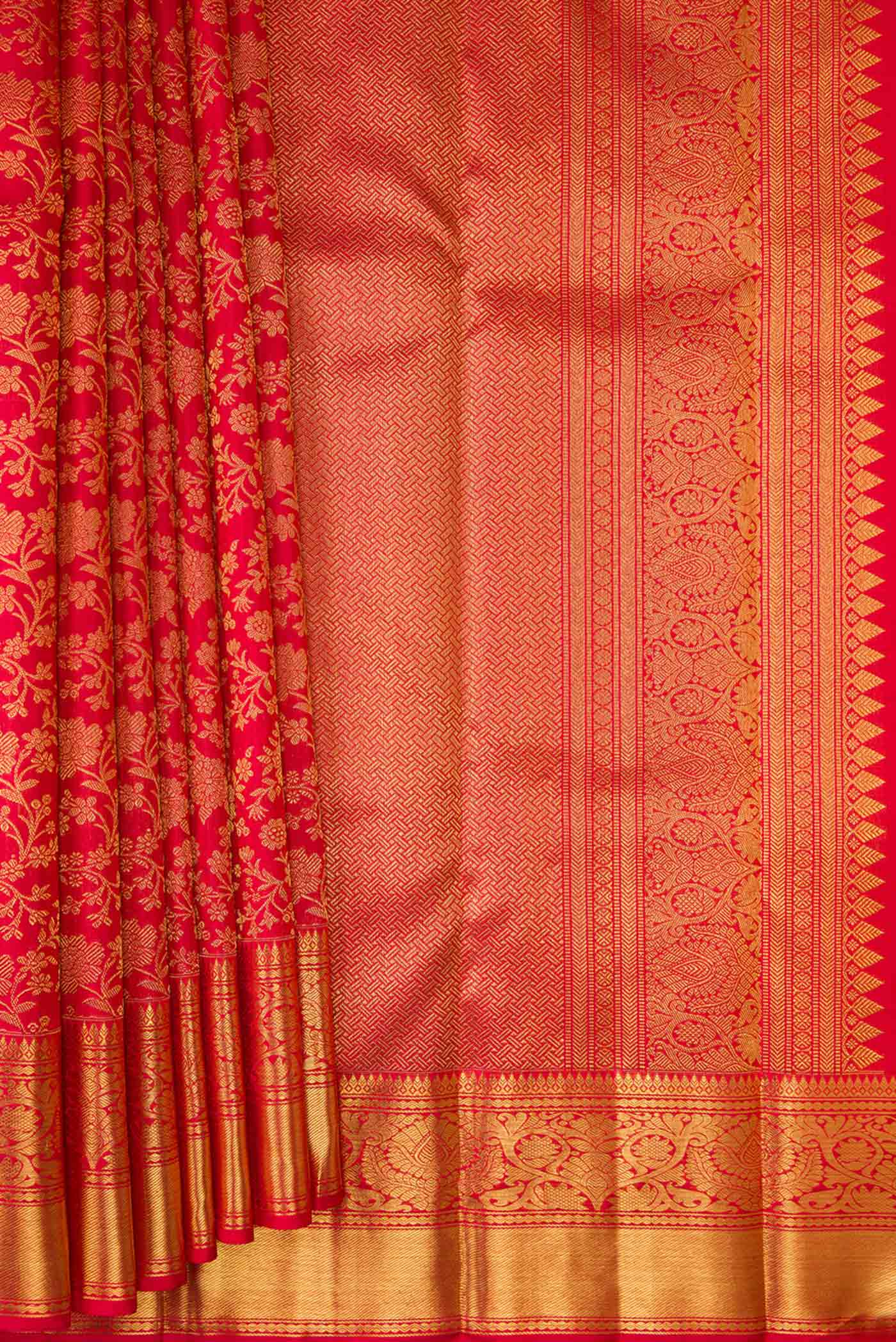 Pure Silk Pure Zari Red Kanjivaram Saree - Image 4