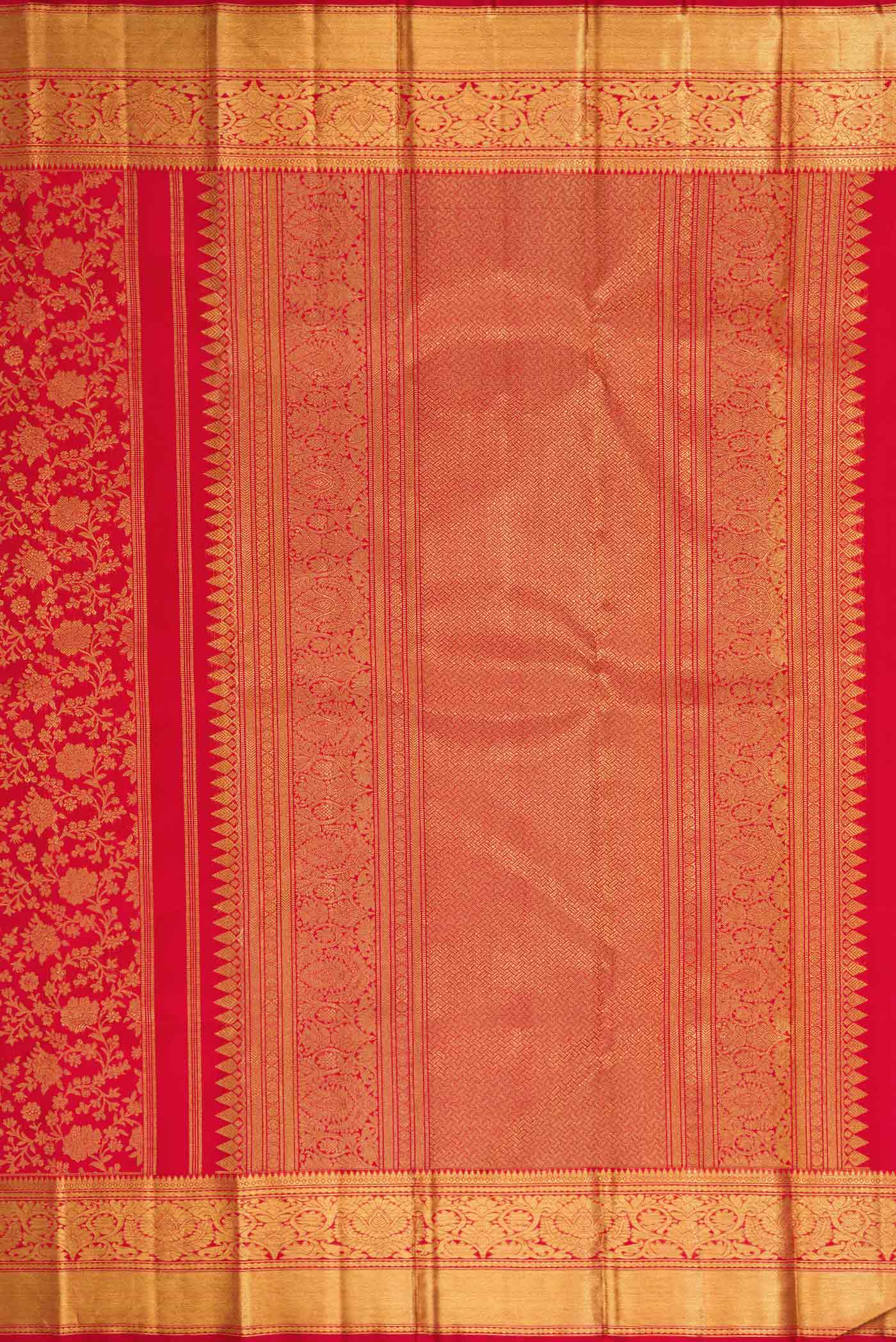 Pure Silk Pure Zari Red Kanjivaram Saree - Image 7
