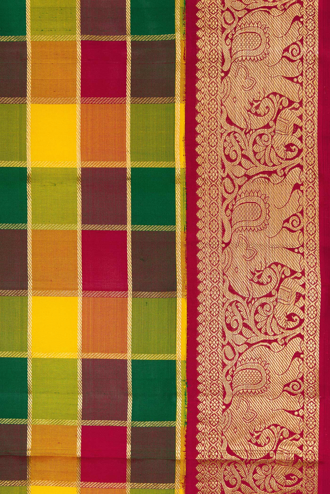 Pure Silk Pure Zari Multi Color Kanchipuram Saree - Image 3
