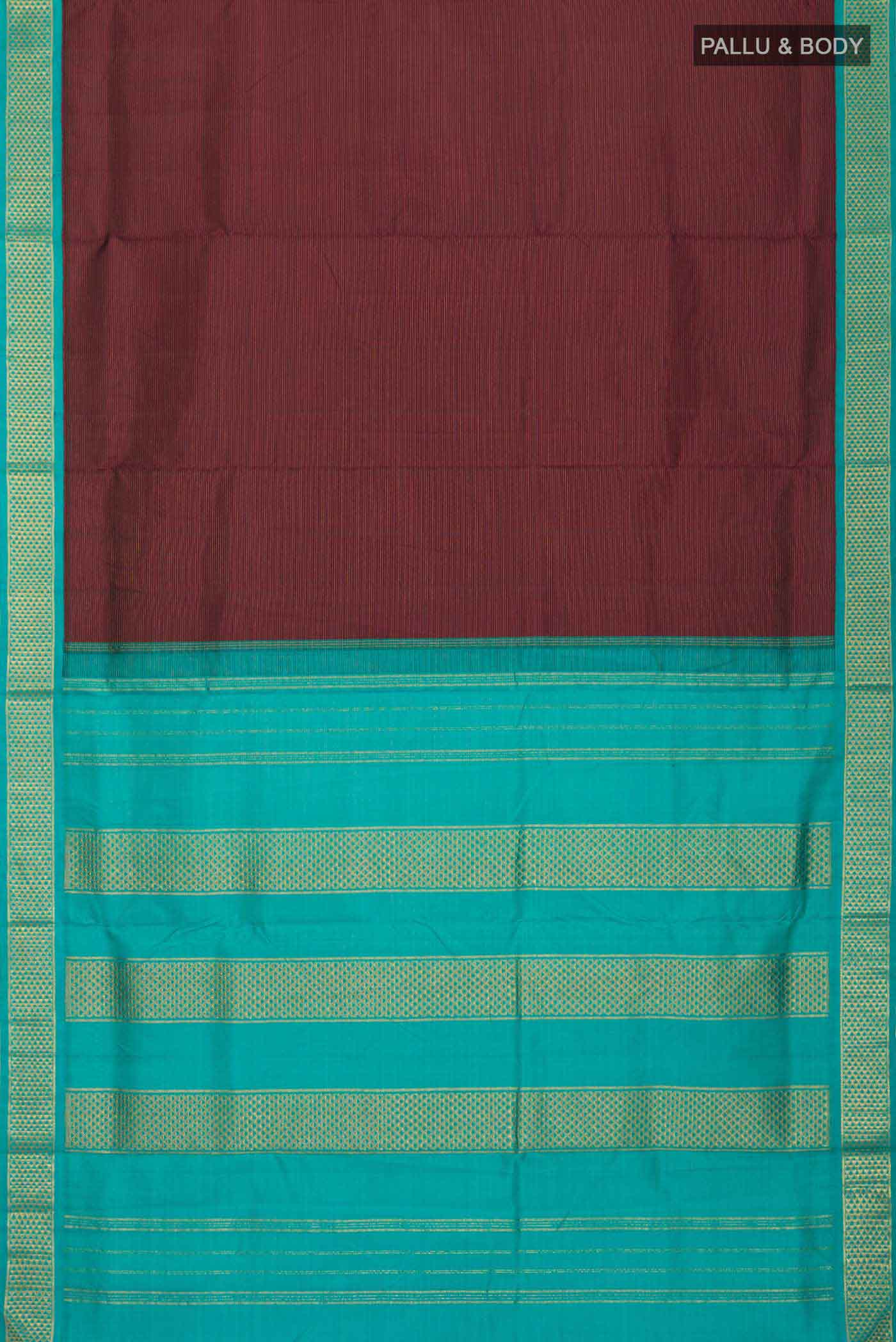 Pure Silk Pure Zari Maroon Kanchipuram Nine Yards Saree - Image 4