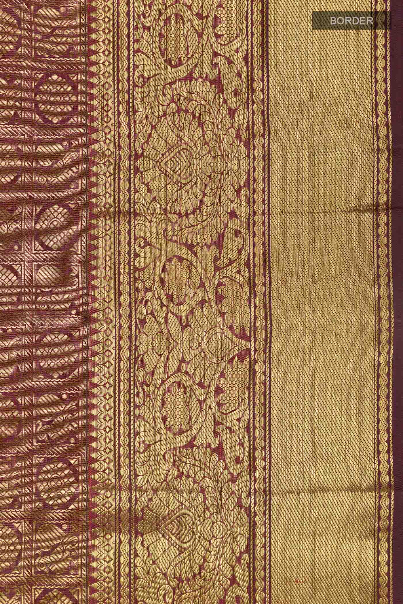 Pure Silk Pure Zari Maroon Kanjivaram Saree - Image 3