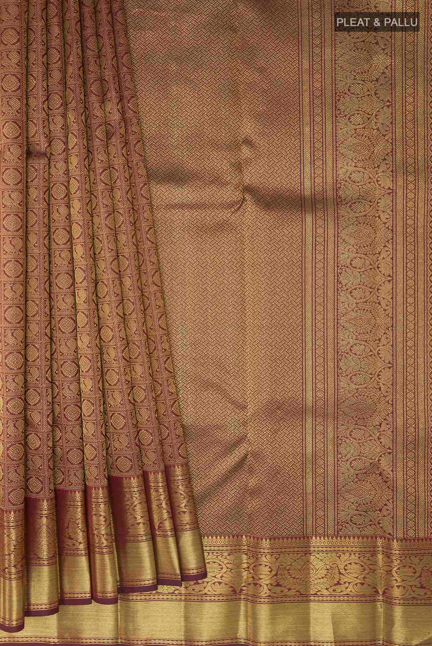 Pure Silk Pure Zari Maroon Kanjivaram Saree - Image 4