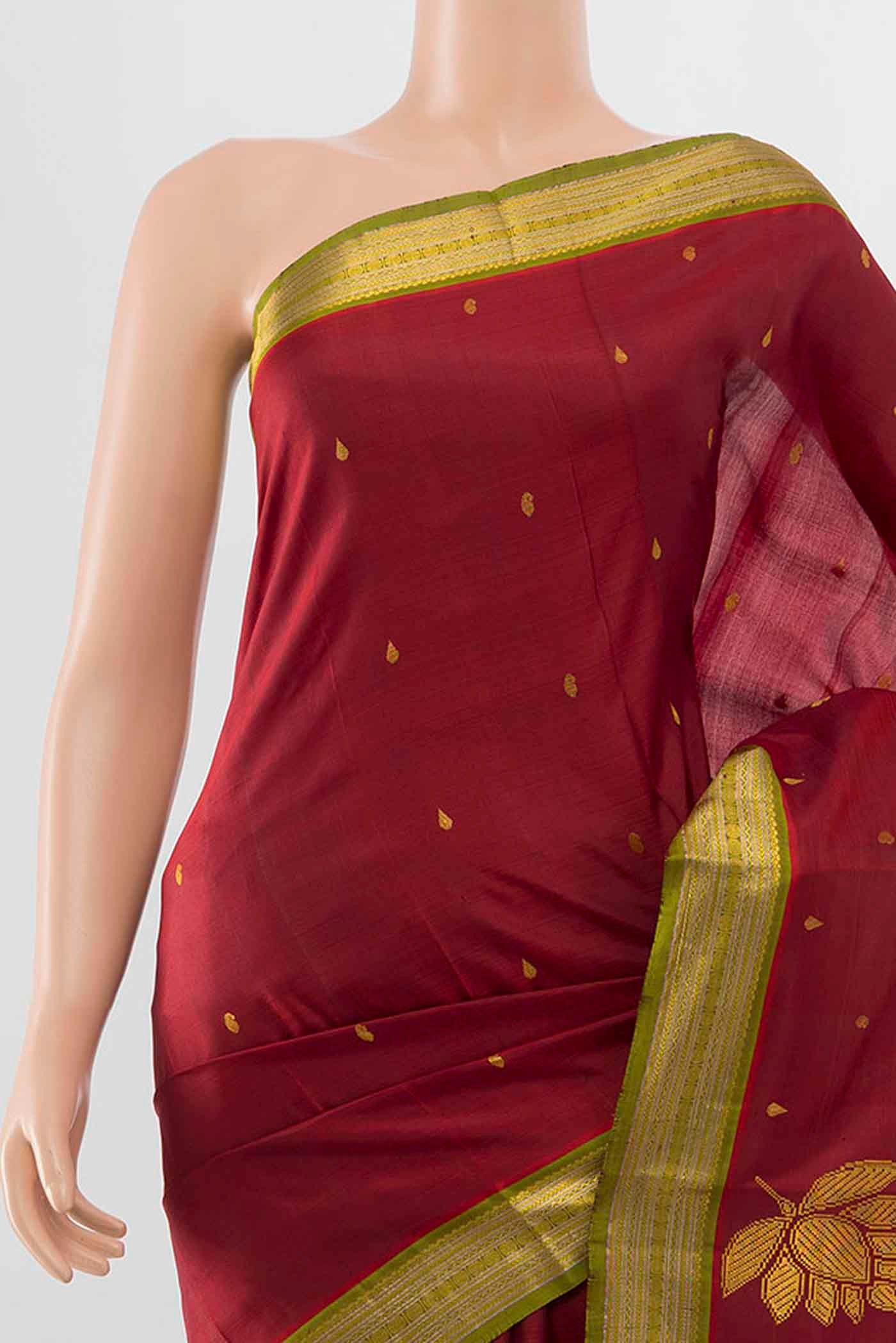 Pure Silk Pure Zari Maroon Kanchipuram Saree - Image 2