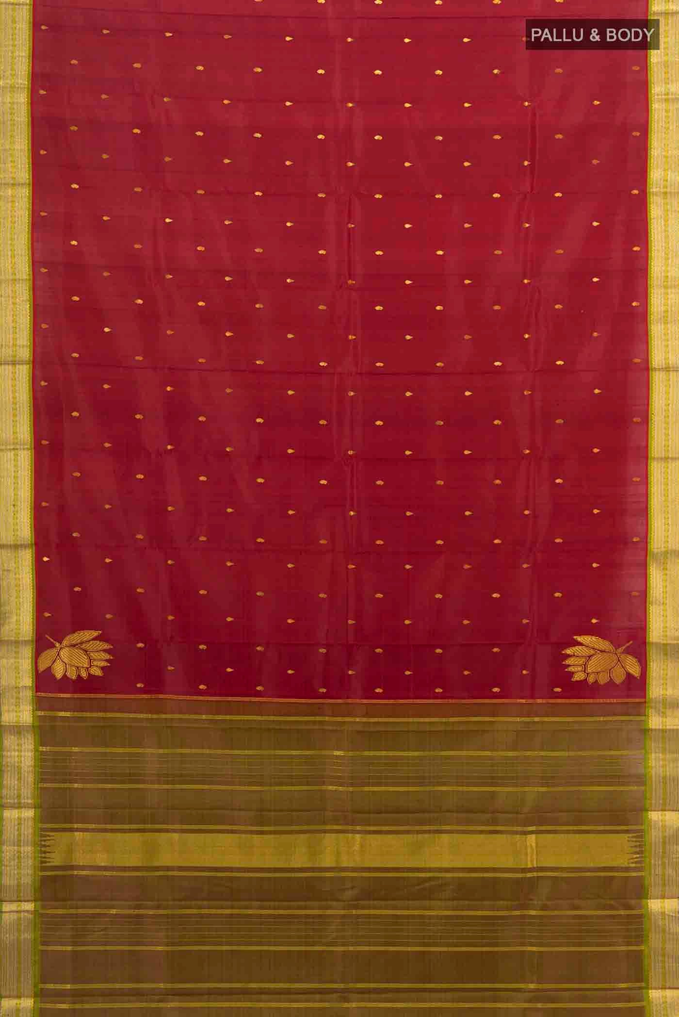 Pure Silk Pure Zari Maroon Kanchipuram Saree - Image 5
