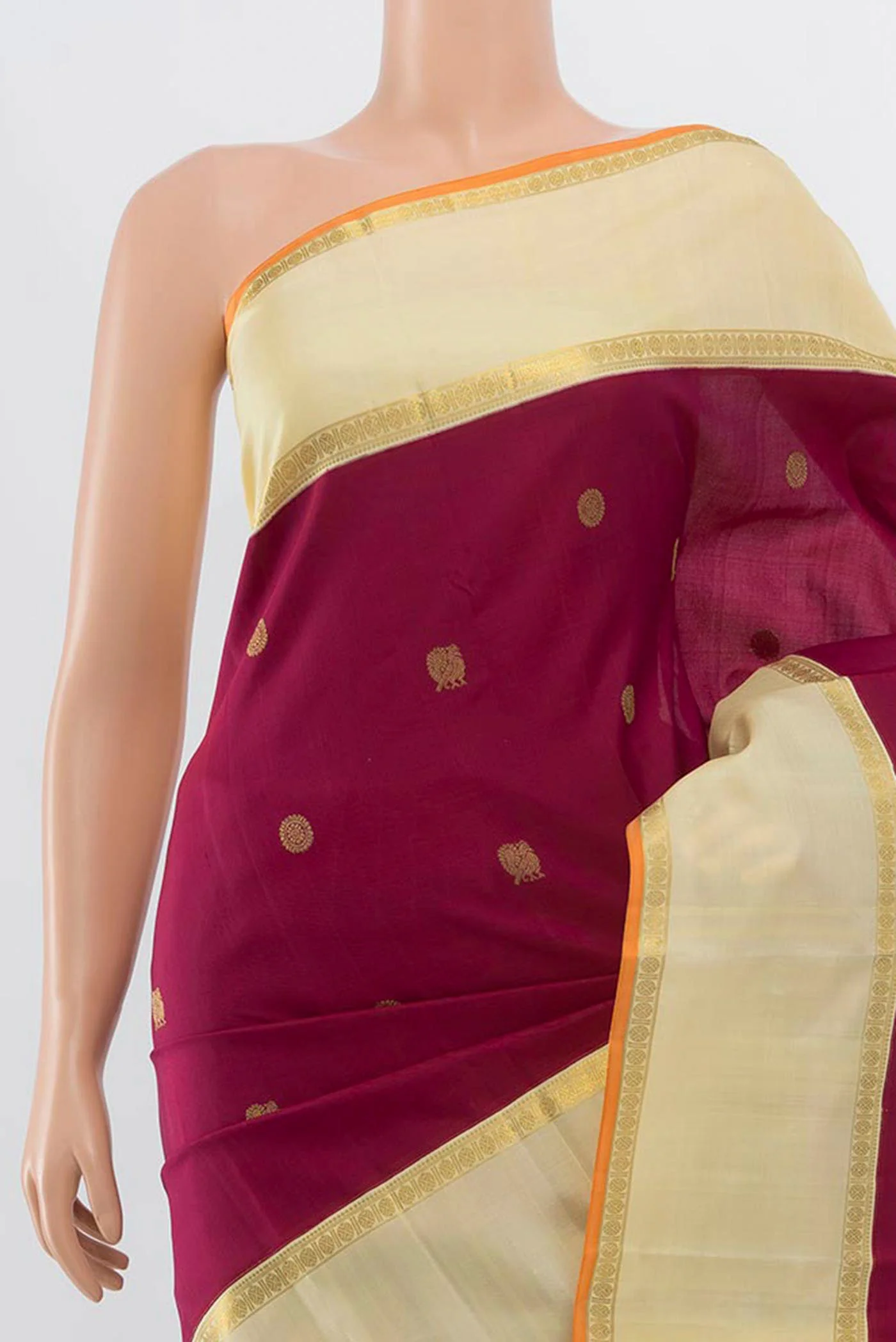 Pure Silk Pure Zari Maroon Kanchipuram Saree - Image 2