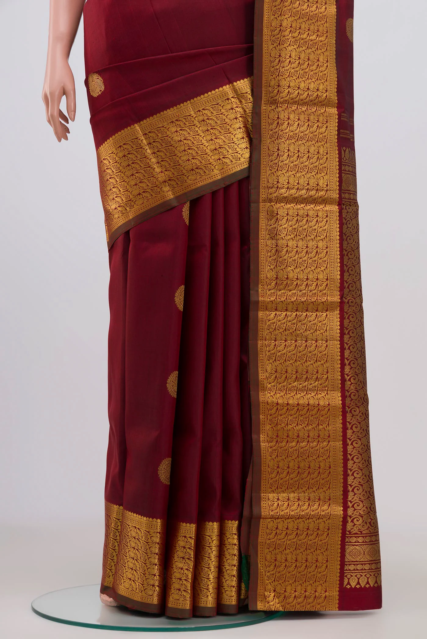 Pure Silk Pure Zari Maroon Kanchipuram Saree - Image 3