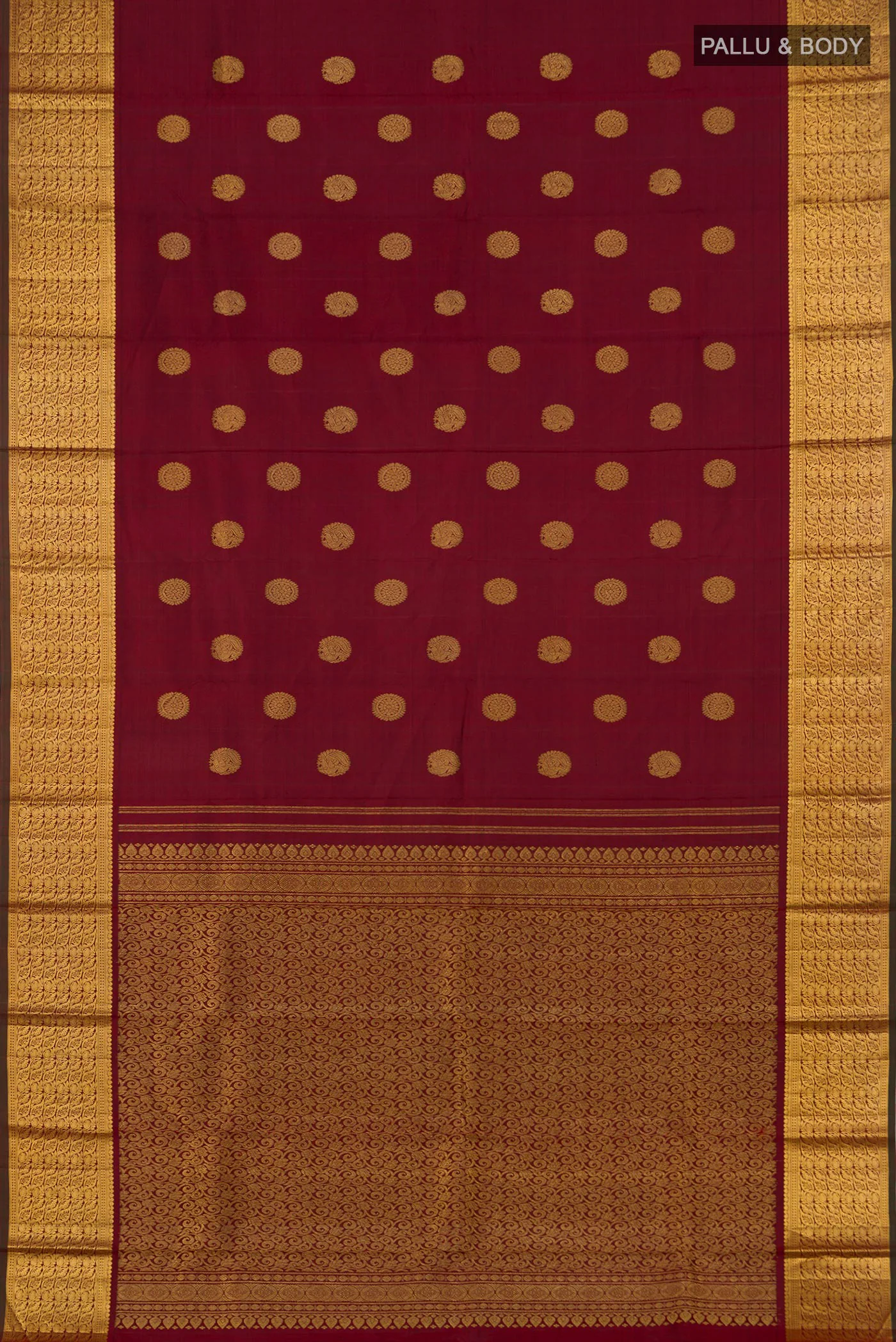 Pure Silk Pure Zari Maroon Kanchipuram Saree - Image 5