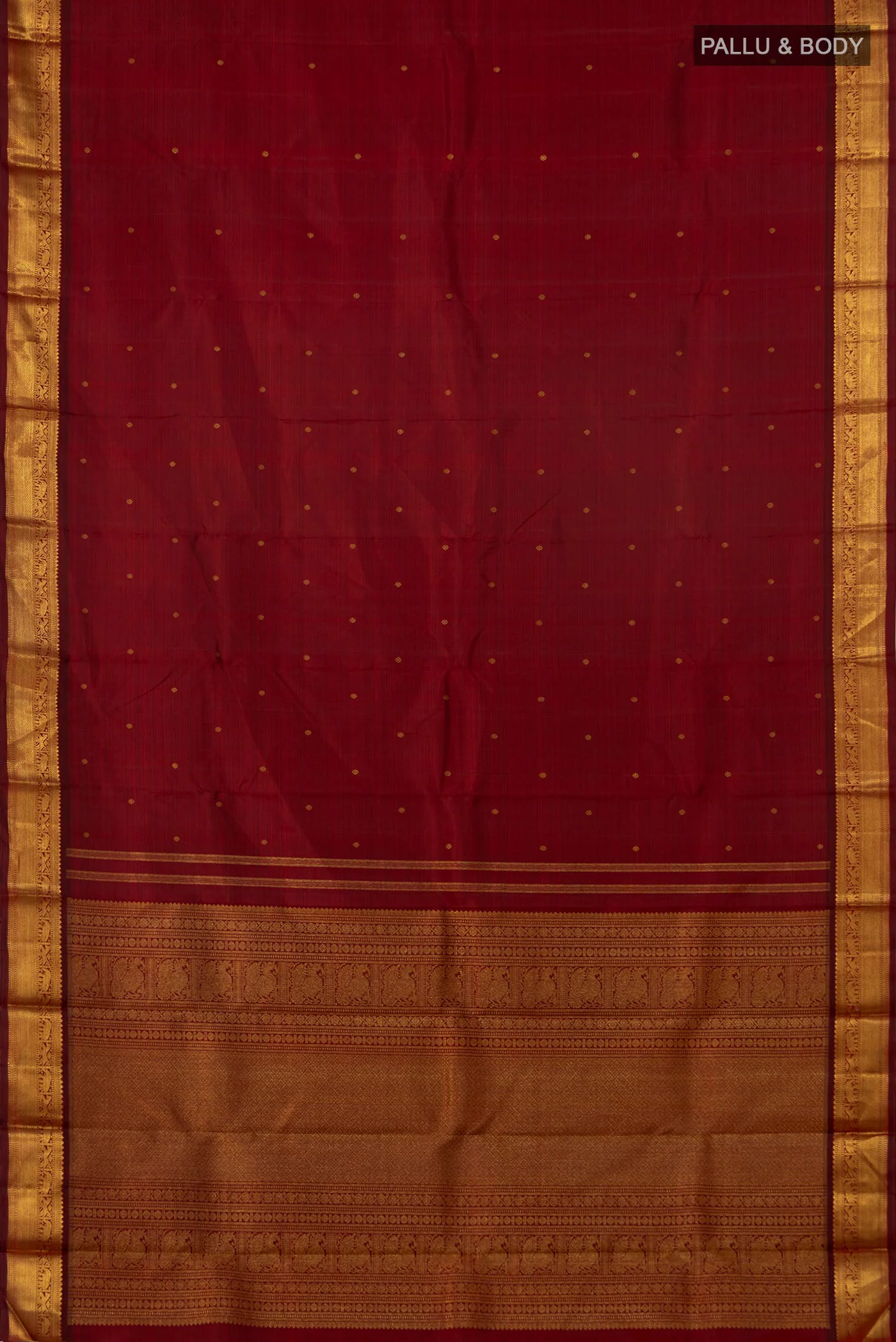 Pure Silk Pure Zari Maroon Kanchipuram Saree - Image 5