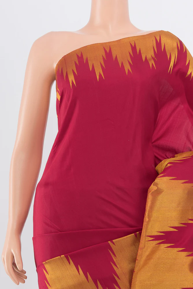 Pure Silk Pure Zari Maroon Kanjivaram Saree - Image 2