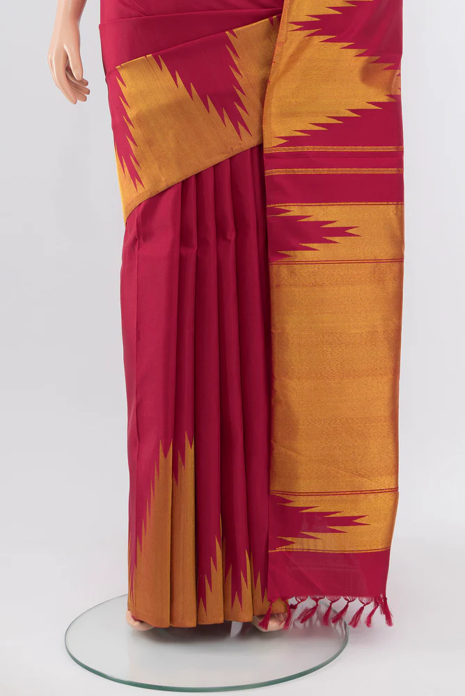 Pure Silk Pure Zari Maroon Kanjivaram Saree - Image 3