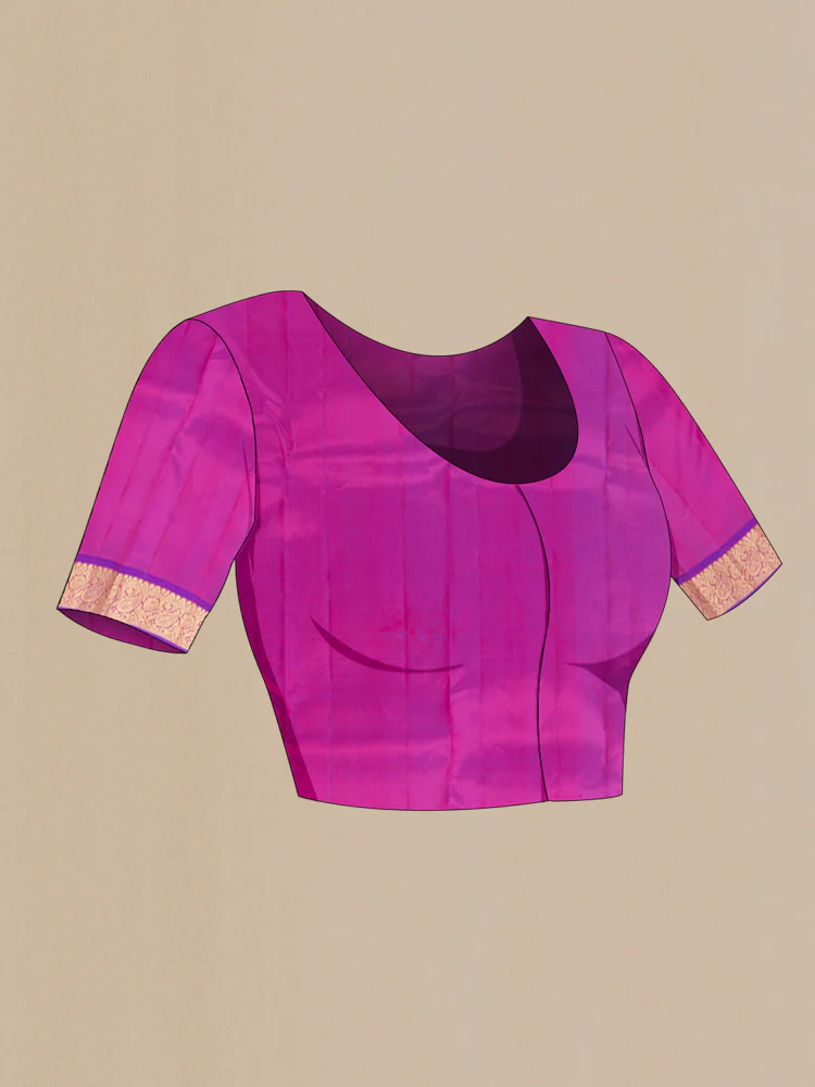 Green with Pink Color Kanjivaram Silk Saree - Image 4