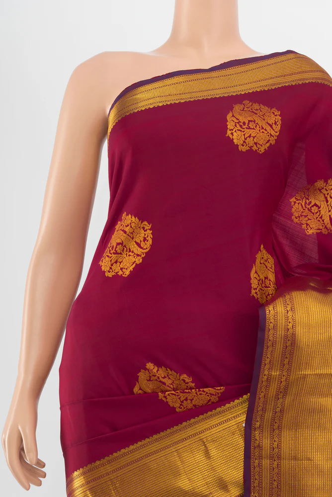 Maroon Kanjivaram Silk Saree - Image 2