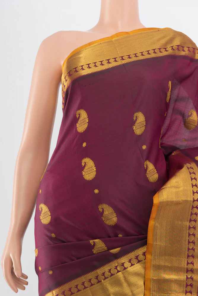 Maroon Kanjivaram Silk Saree - Image 2